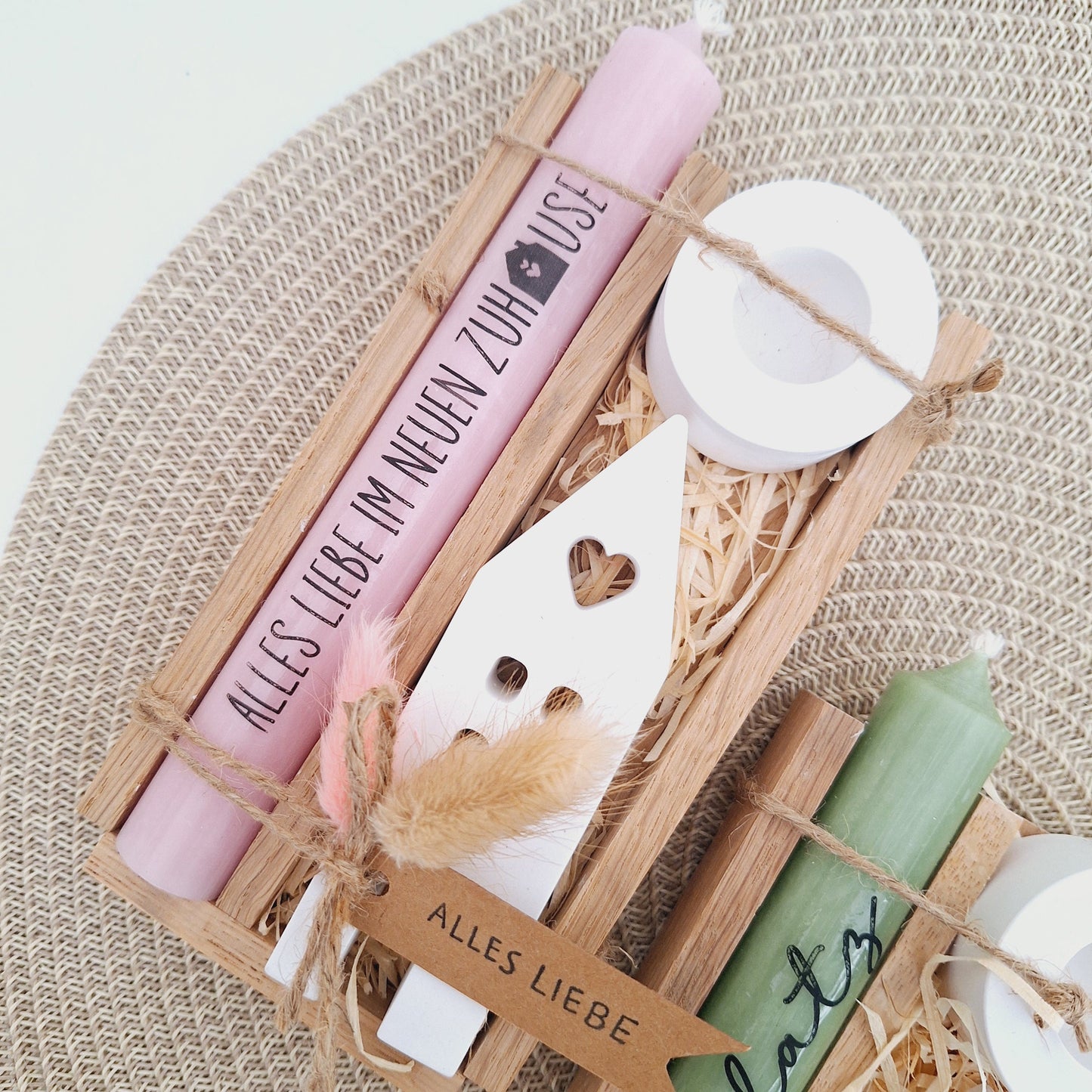 Einzugsgeschenk Einweihungsgeschenk Geschenkset zum Umzug Einzug Haus / Lichthaus Kerzenset zum Hauskauf Richtfest Stabkerze Holzbox