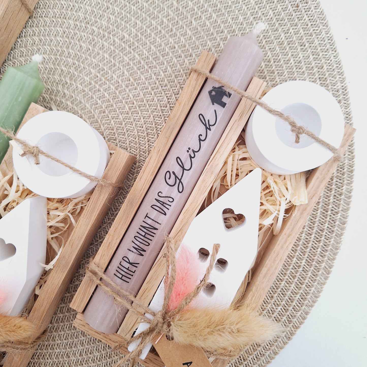 Einzugsgeschenk Einweihungsgeschenk Geschenkset zum Umzug Einzug Haus / Lichthaus Kerzenset zum Hauskauf Richtfest Stabkerze Holzbox