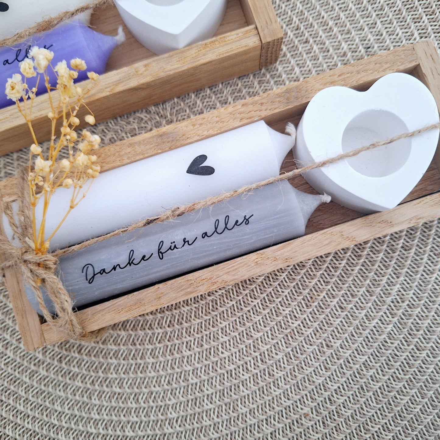 Danke für alles kleines Kerzenset Geschenkset Danksagung Dankeschön Mitbringsel Aufmerksamkeit Kerzenhalter Stabkerze Schriftzug mit Holzbox