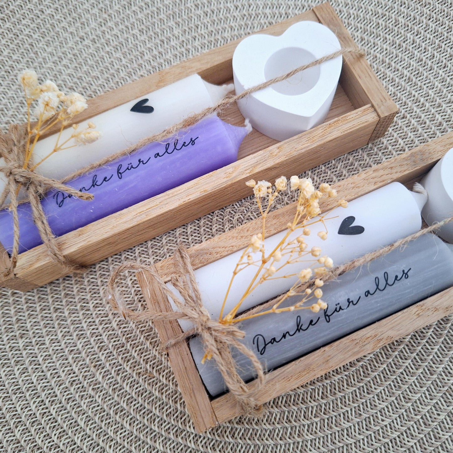 Danke für alles kleines Kerzenset Geschenkset Danksagung Dankeschön Mitbringsel Aufmerksamkeit Kerzenhalter Stabkerze Schriftzug mit Holzbox