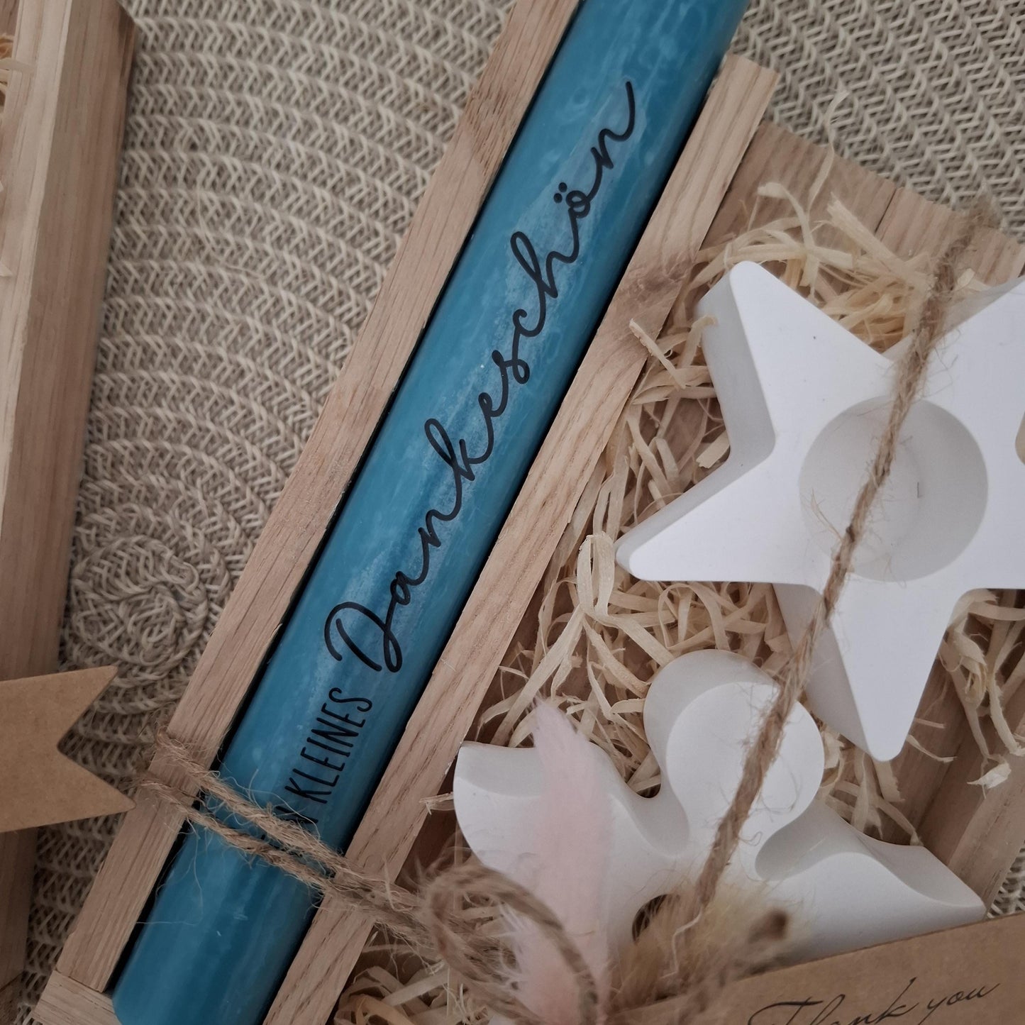 Danke Kerzenset kleines Dankeschön Danke für alles mit Engel Schutzengel Kerzenhalter Stern Stabkerze Schriftzug mit Holzbox