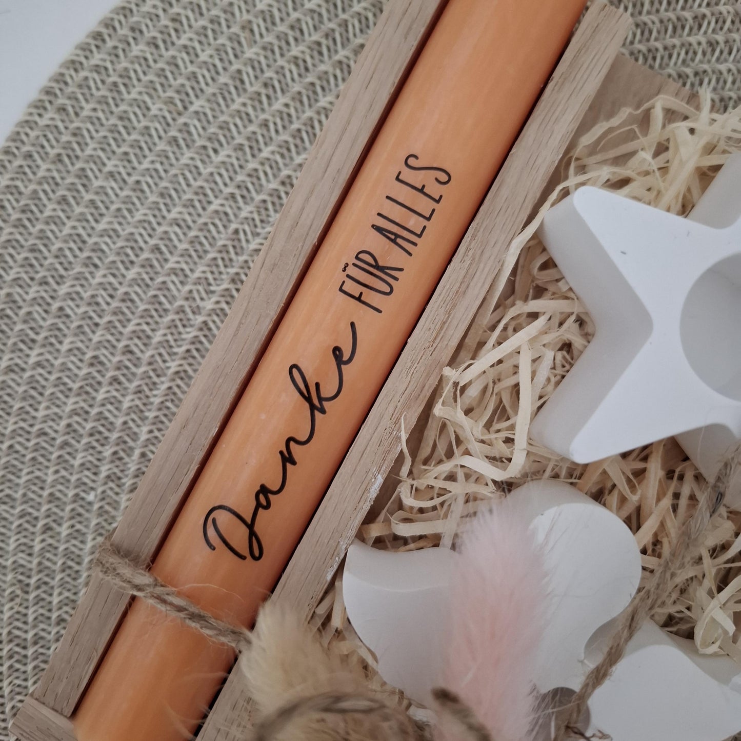 Danke Kerzenset kleines Dankeschön Danke für alles mit Engel Schutzengel Kerzenhalter Stern Stabkerze Schriftzug mit Holzbox