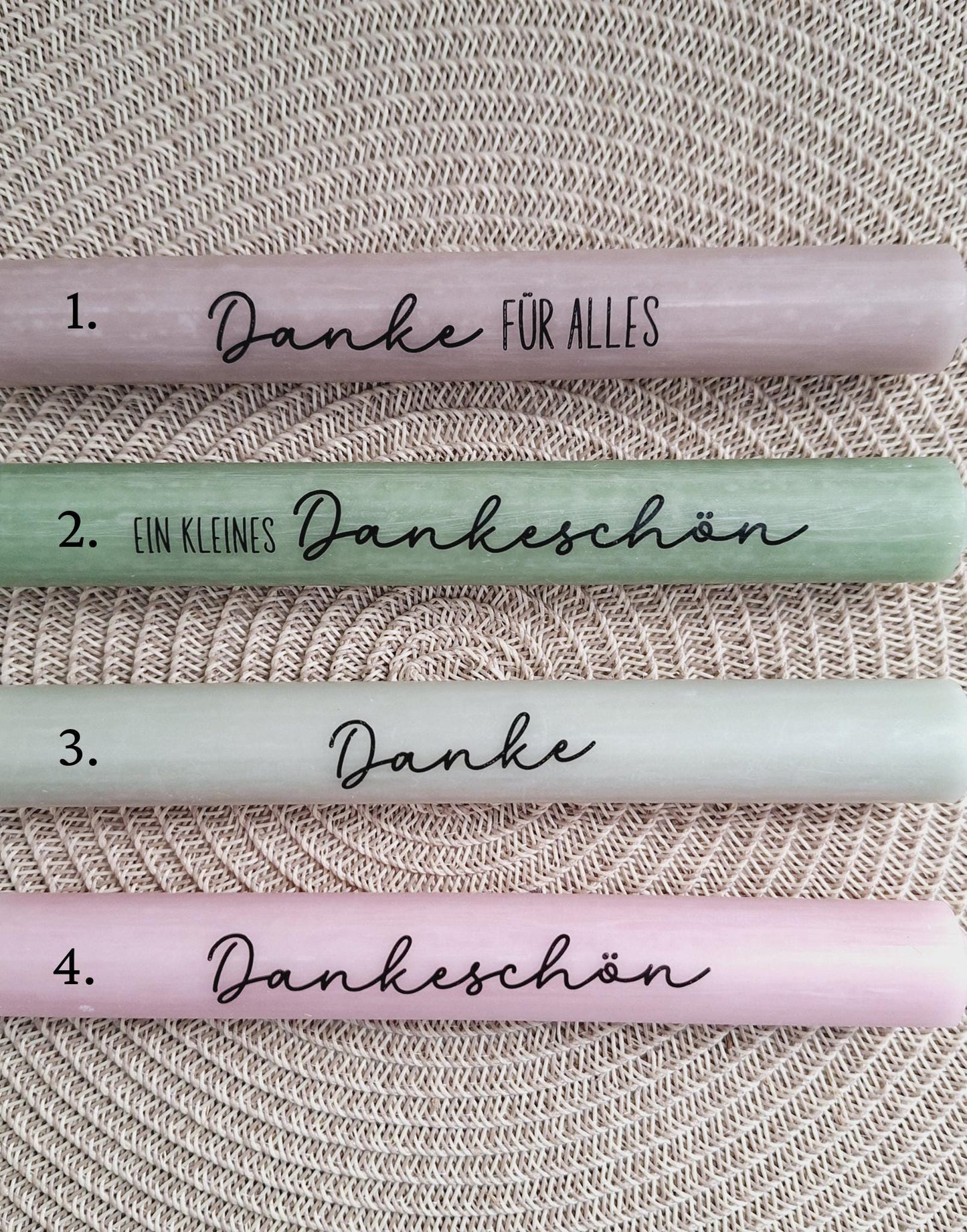 Danke Kerzenset kleines Dankeschön Danke für alles Geschenkset Dekoherz Kerzenhalter rund Stabkerze Schriftzug mit Holzbox