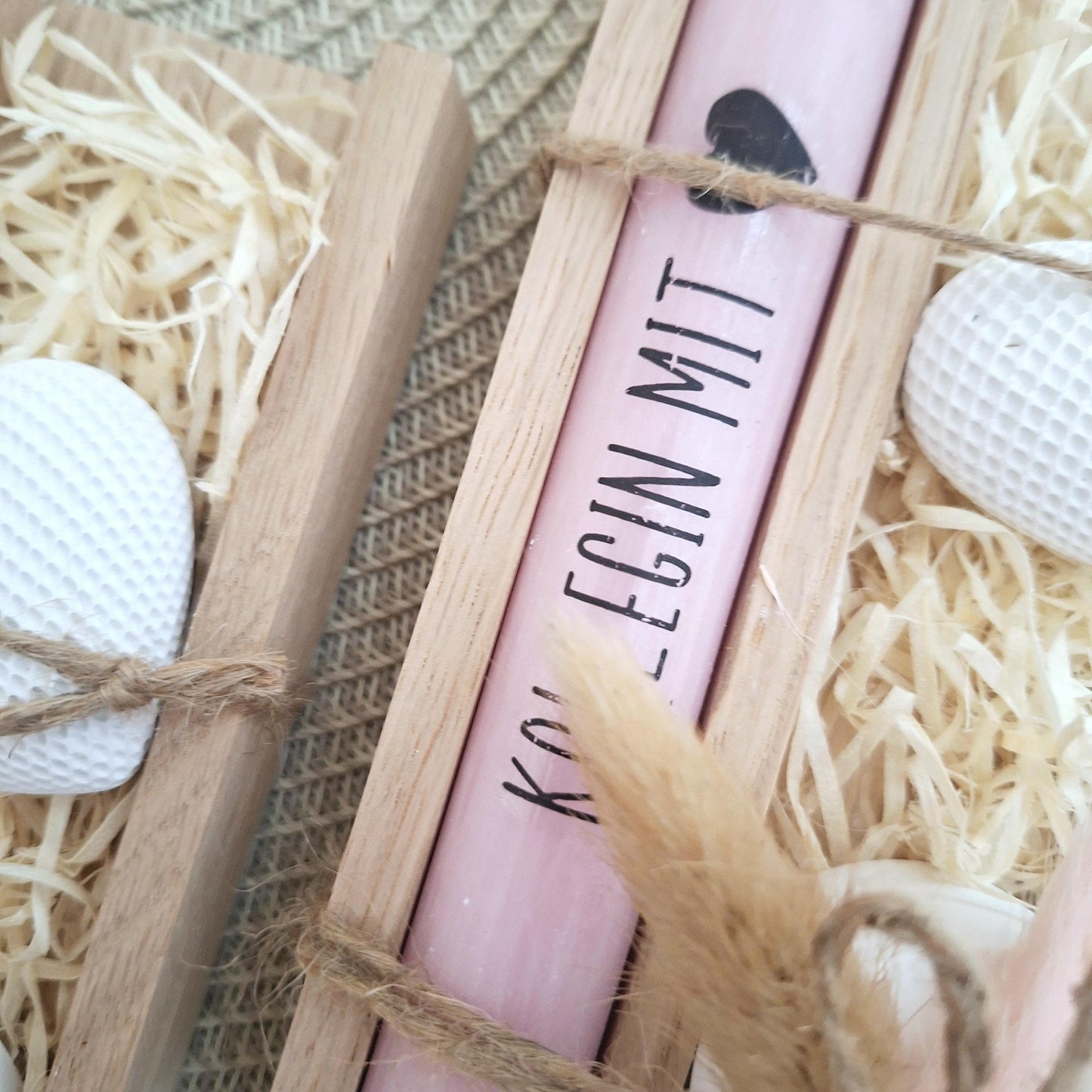 Geschenk Kollegin mit Herz Kollege Geschenkset Dankeschön Dekoherz Kerzenhalter rund Kerzenset Geschenkset Stabkerze Holzbox