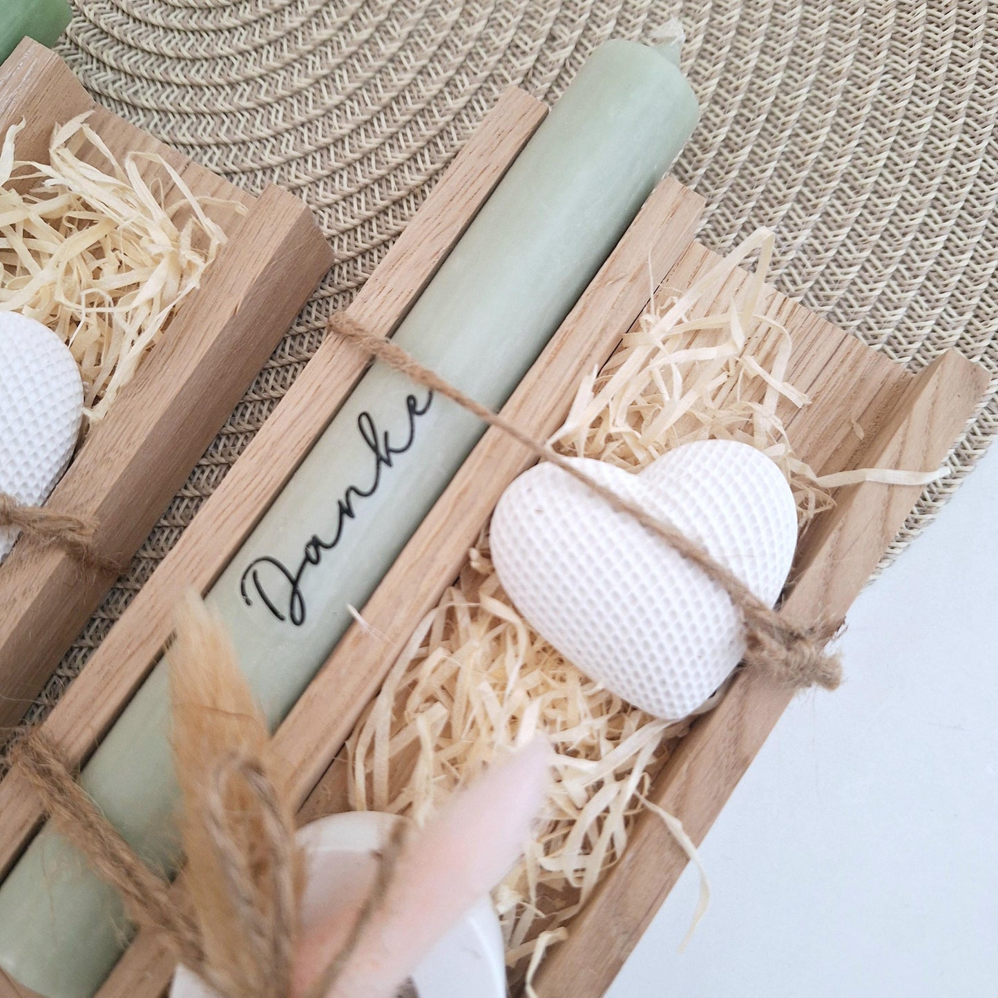Danke Kerzenset kleines Dankeschön Danke für alles Geschenkset Dekoherz Kerzenhalter rund Stabkerze Schriftzug mit Holzbox
