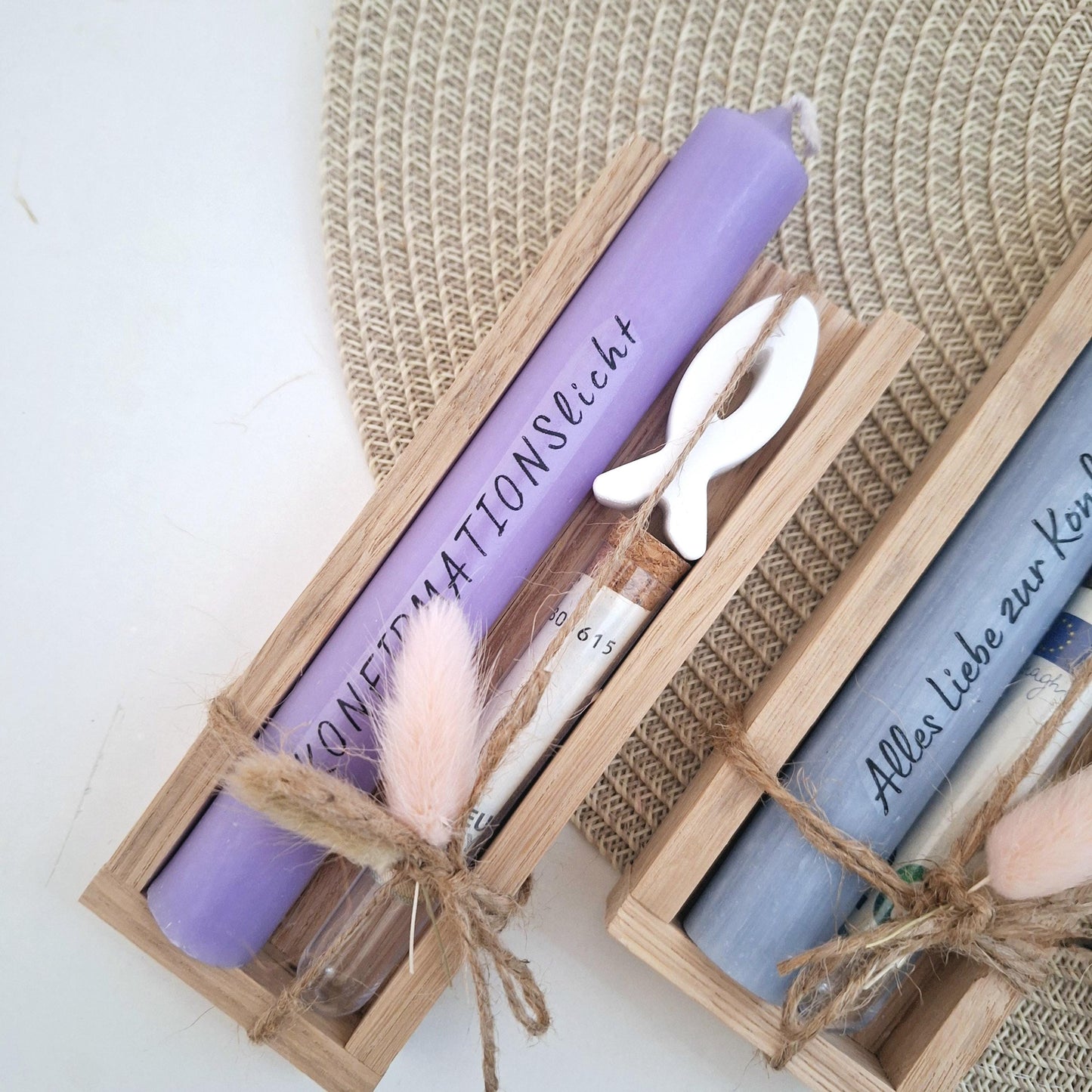Konfirmation Geldgeschenk Konfirmationsgeschenk mit Fisch Reagenzglas Geschenkset für Jungen und Mädchen Konfirmationskerze