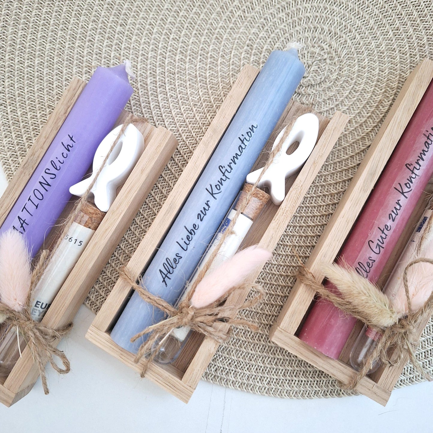 Konfirmation Geldgeschenk Konfirmationsgeschenk mit Fisch Reagenzglas Geschenkset für Jungen und Mädchen Konfirmationskerze