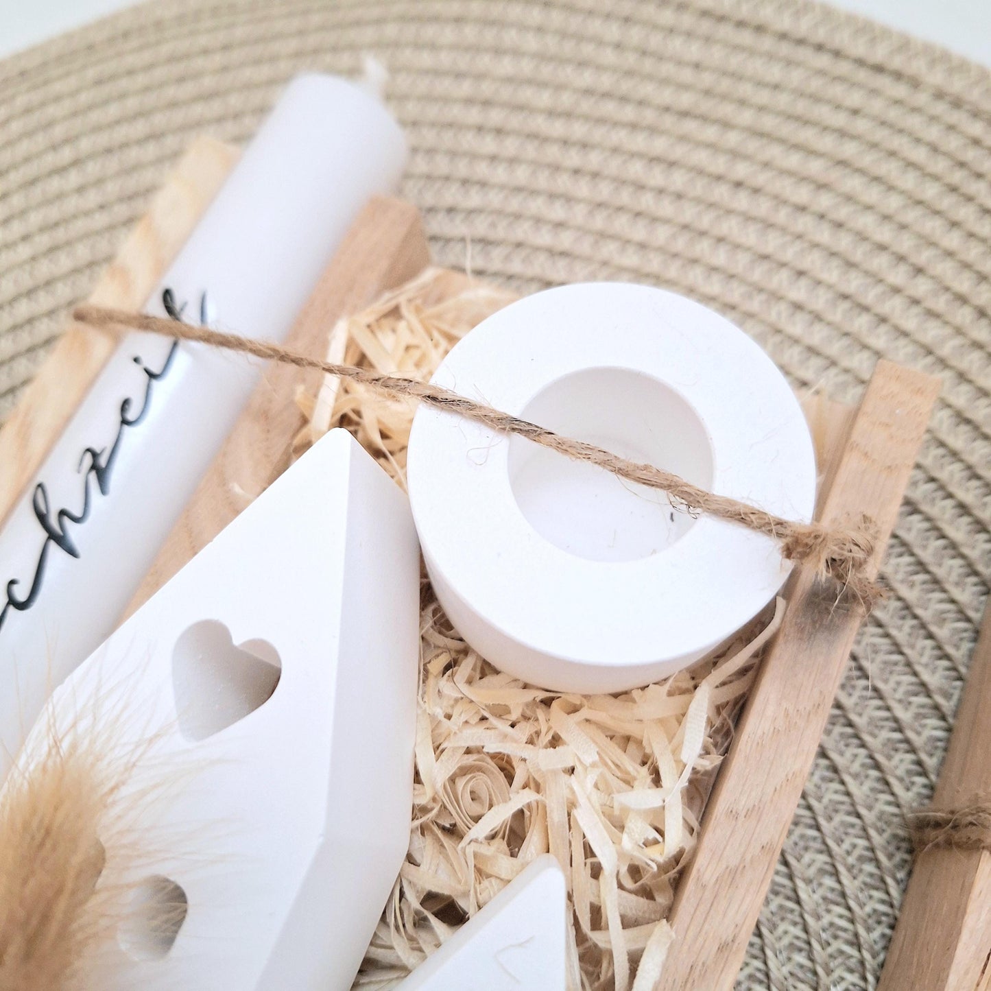 Hochzeit Geschenkset Hochzeitsgeschenk Häuser / Lichthäuser Kerzenhalter rund Kerzenset Stabkerze Kerzenbox Holzbox Mitbringsel