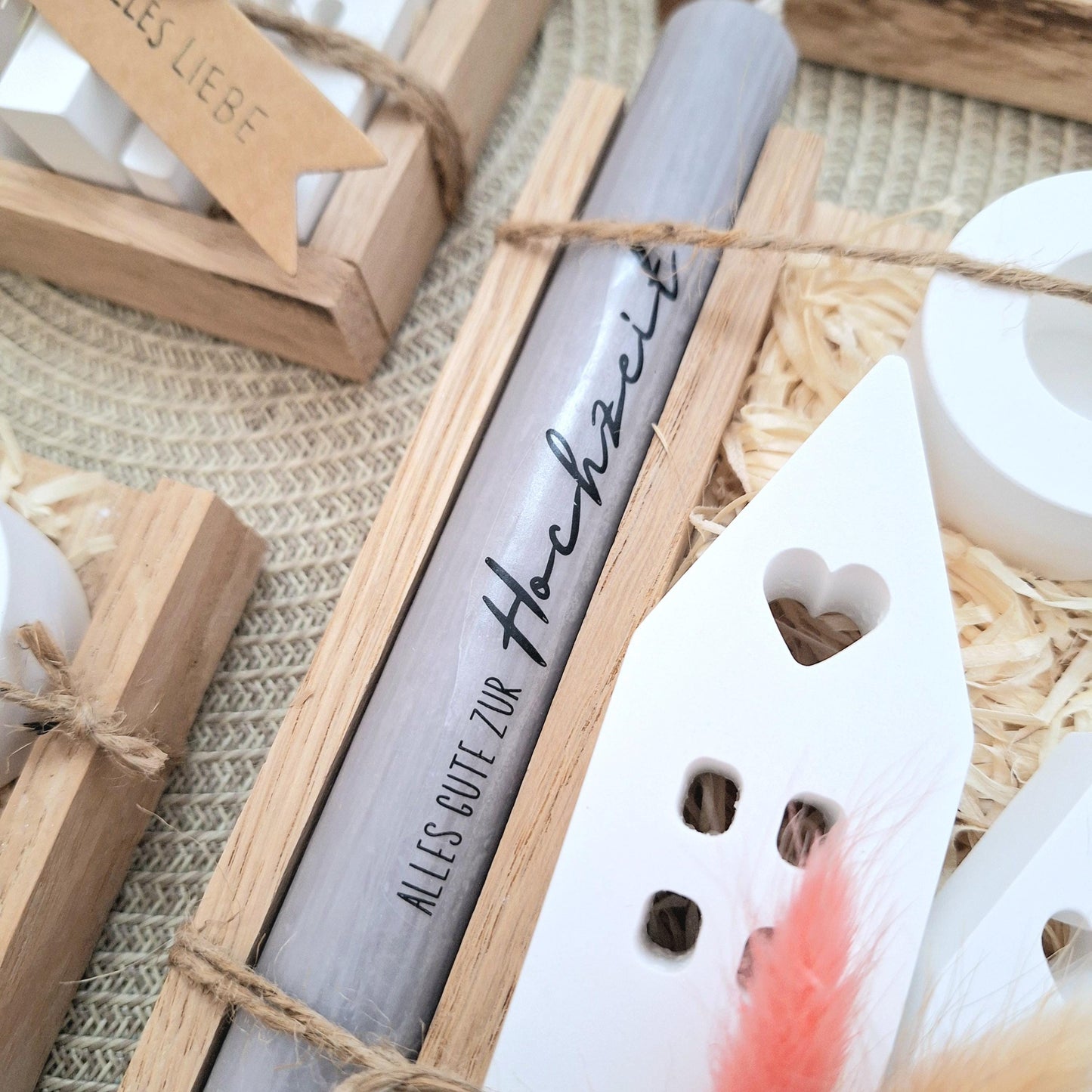 Hochzeit Geschenkset Hochzeitsgeschenk Häuser / Lichthäuser Kerzenhalter rund Kerzenset Stabkerze Kerzenbox Holzbox Mitbringsel