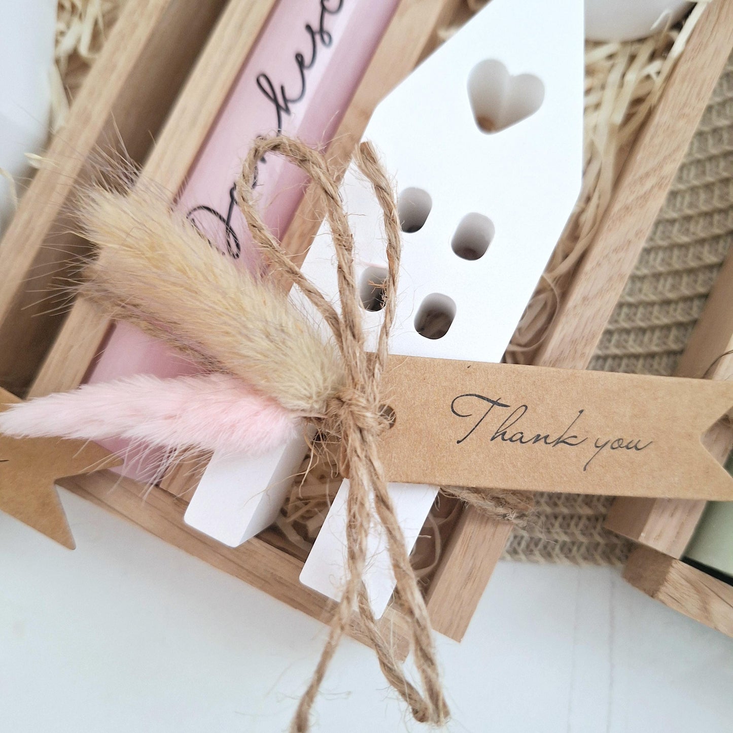 Danke Kerzenset kleines Dankeschön Danke für alles mit Haus / Lichthaus Kerzenhalter rund Stabkerze Schriftzug mit Holzbox