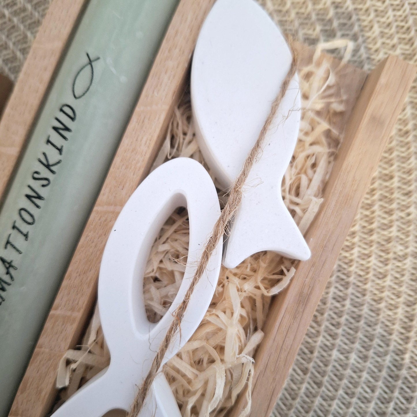 Konfirmation Konfirmationsgeschenk mit zwei Fischen Kerzenhalter rund Geschenkset für Jungen und Mädchen Konfirmationskerze Kerzenset