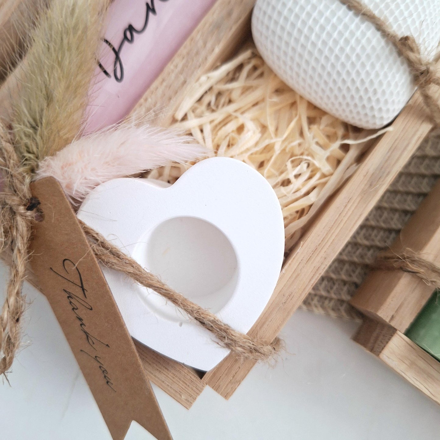 Danke Kerzenset kleines Dankeschön Danke für alles Dekoherz Kerzenhalter Herz Geschenkset Stabkerze Schriftzug mit Holzbox