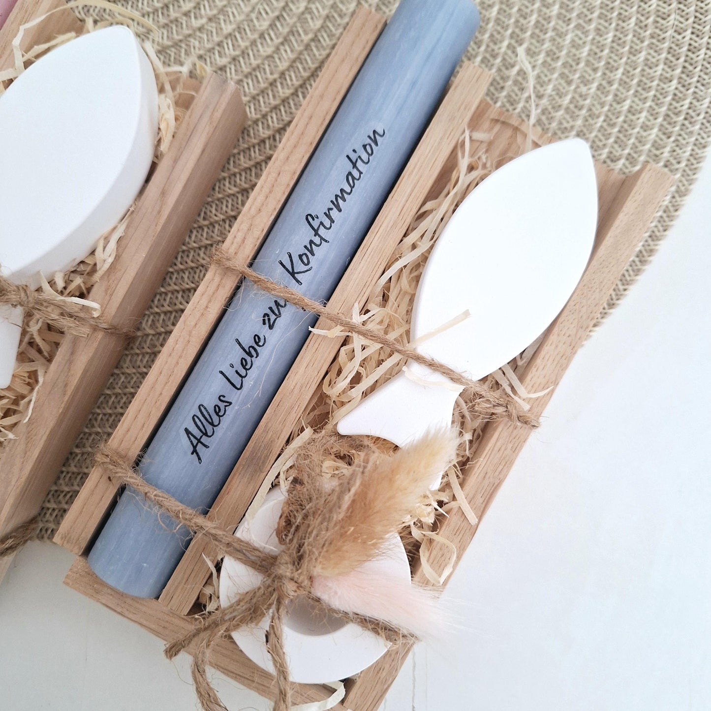 Konfirmation Konfirmationsgeschenk mit einem Fisch (Var 2) Kerzenhalter rund Geschenkset für Jungen und Mädchen Konfirmationskerze Kerzenset
