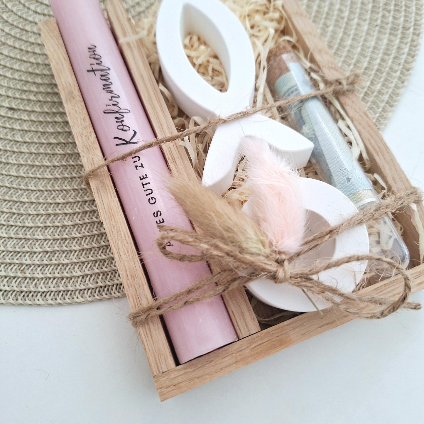 Konfirmation Geldgeschenk Konfirmationsgeschenk mit einem Fisch (Var 1) Kerzenhalter rund Geschenkset für Jungen Mädchen Konfirmationskerze