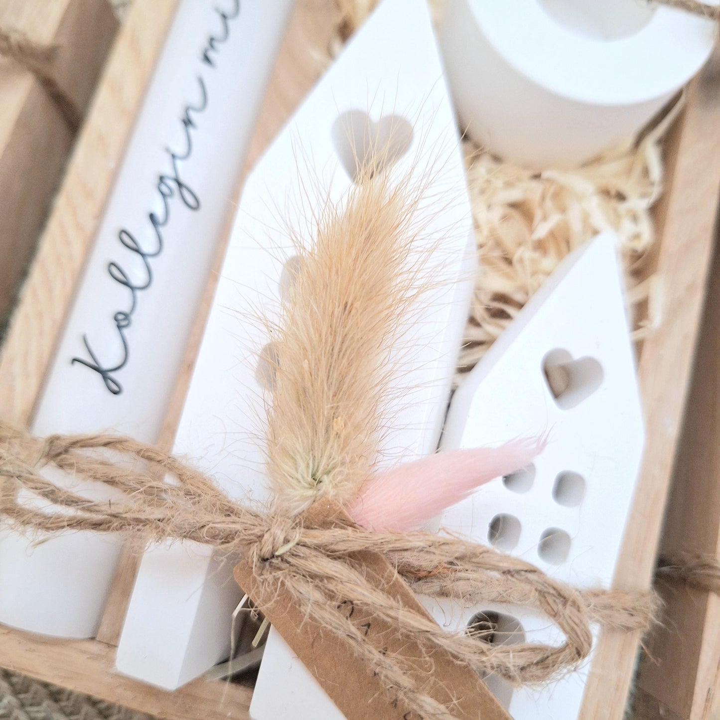 Geschenk Kollegin Kollege mit Herz Geschenkset Dankeschön Häuser / Lichthäuser Kerzenhalter rund Kerzenset Holzbox