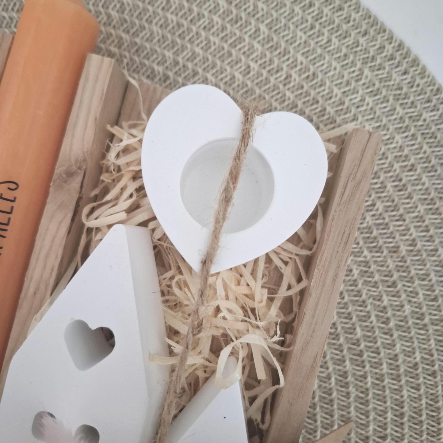 Danke Kerzenset kleines Dankeschön Danke für alles mit Häuser Lichthäuser Kerzenhalter Herz Stabkerze Schriftzug mit Holzbox