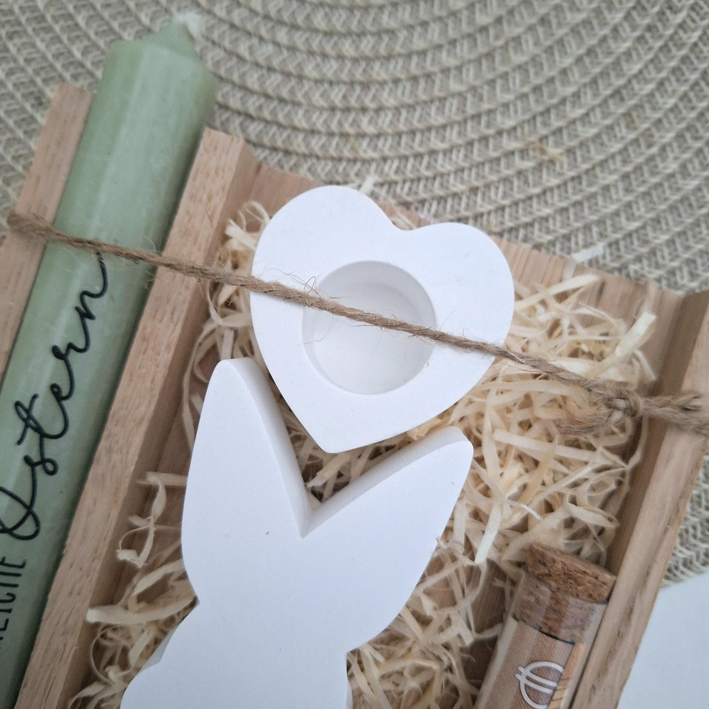 Ostern Geldgeschenk Ostergeschenk Hasen Silhouette Kerzenhalter Herz Geschenkset Gutschein Kerzenset Stabkerze Kerzenbox Mitbringsel