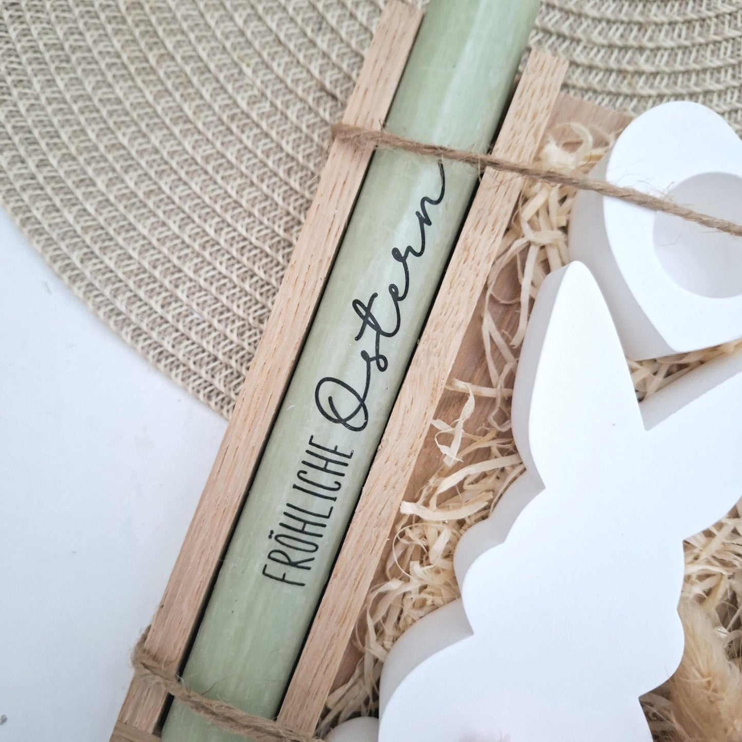 Ostern Geldgeschenk Ostergeschenk Hasen Silhouette Kerzenhalter Herz Geschenkset Gutschein Kerzenset Stabkerze Kerzenbox Mitbringsel