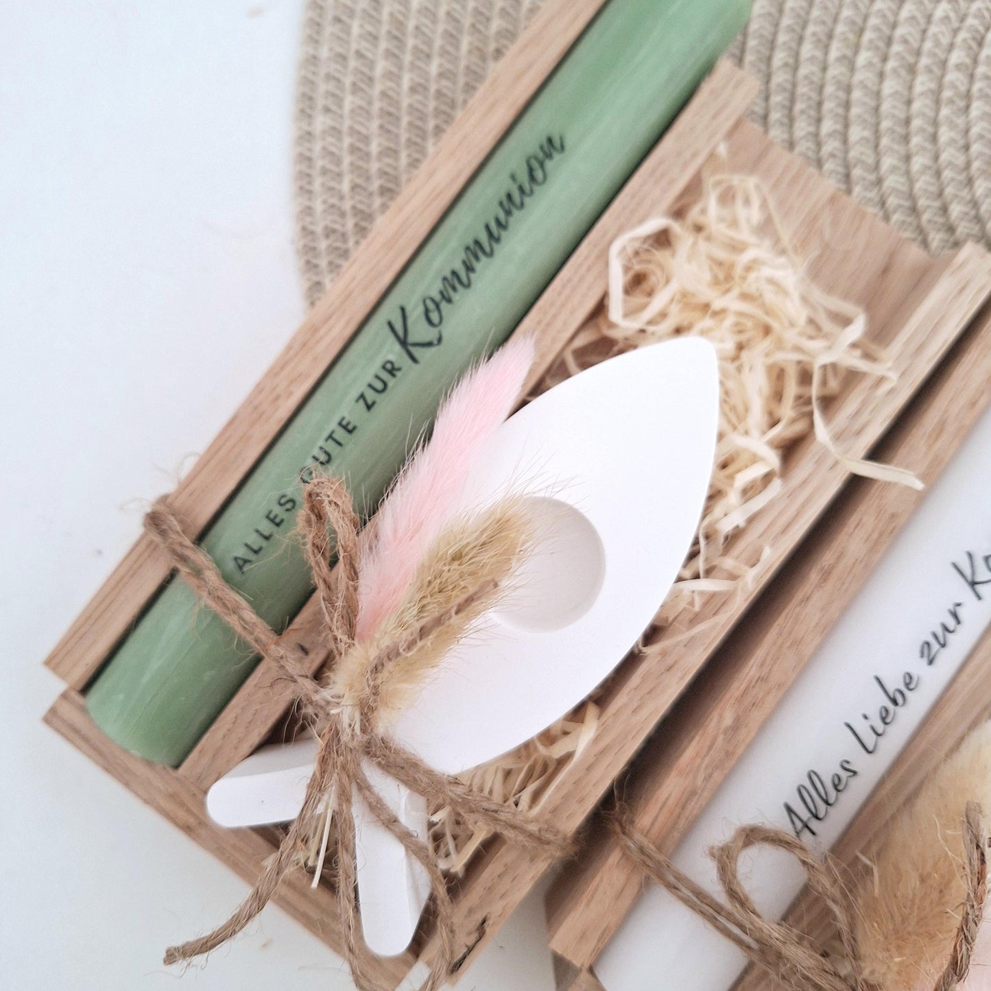 Kommunion Kommunionsgeschenk Geschenkset Kerzenhalter Fisch Geschenkset für Jungen und Mädchen Kommunionskerze Kerzenset Stabkerze