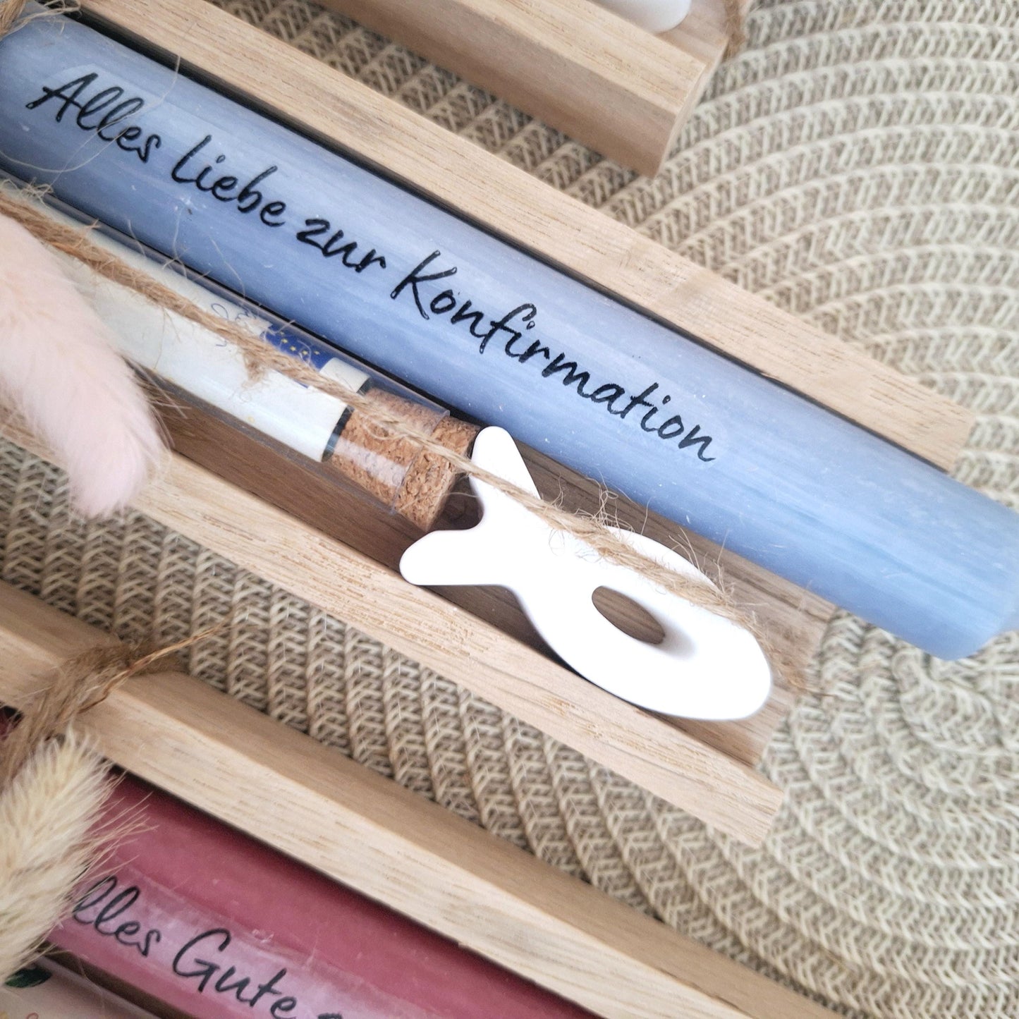 Konfirmation Geldgeschenk Konfirmationsgeschenk mit Fisch Reagenzglas Geschenkset für Jungen und Mädchen Konfirmationskerze
