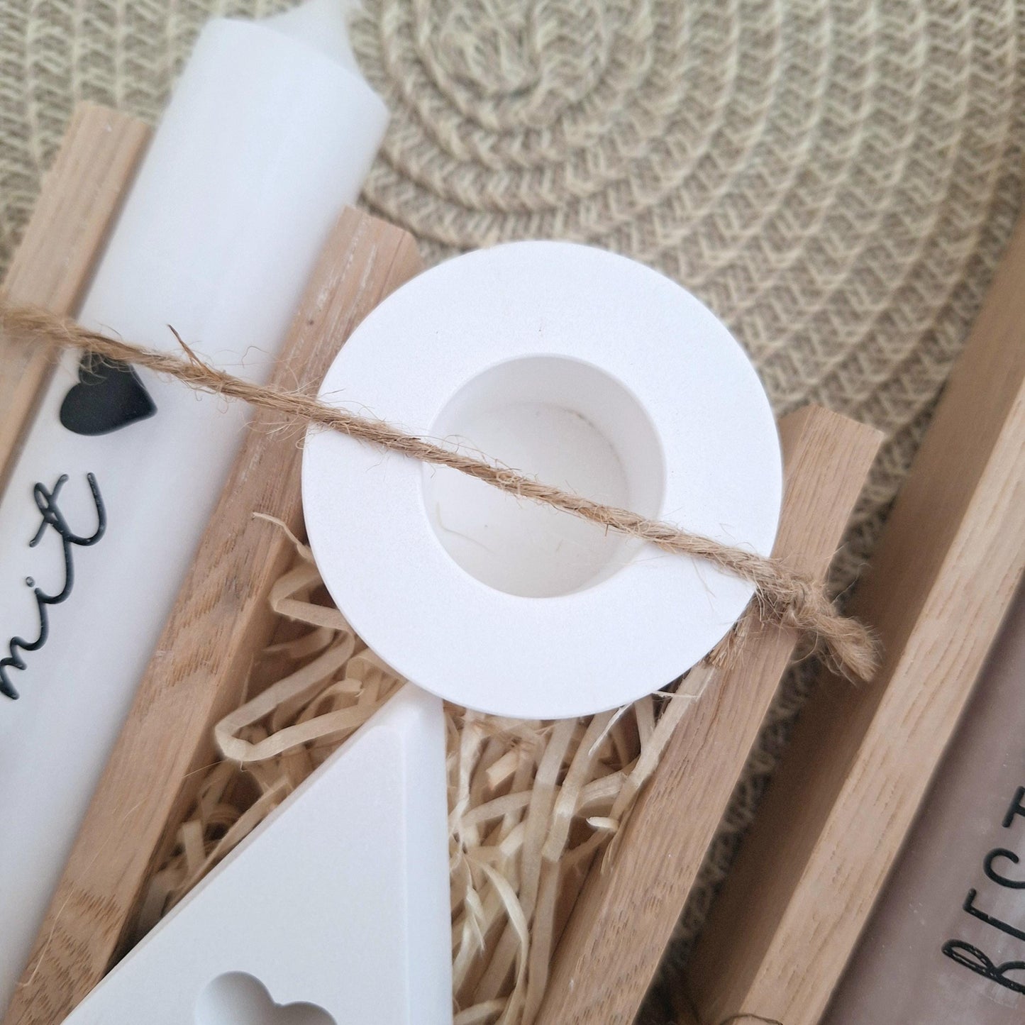 Geschenk Kollegin mit Herz Kollege Geschenkset Dankeschön Haus / Lichthaus Kerzenhalter rund Kerzenset Geschenkset Stabkerze Holzbox