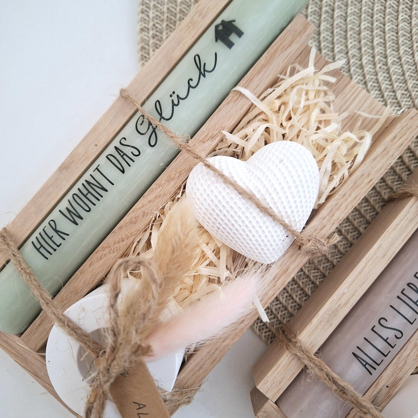 Einzugsgeschenk Einweihungsgeschenk Geschenkset zum Umzug Einzug Dekoherz Kerzenhalter rund Kerzenset zum Hauskauf Richtfest Stabkerze