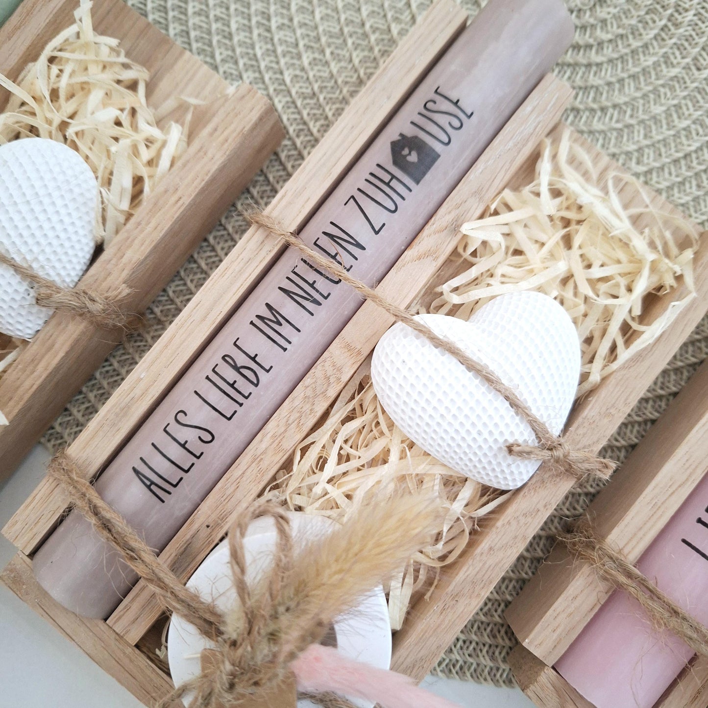 Einzugsgeschenk Einweihungsgeschenk Geschenkset zum Umzug Einzug Dekoherz Kerzenhalter rund Kerzenset zum Hauskauf Richtfest Stabkerze