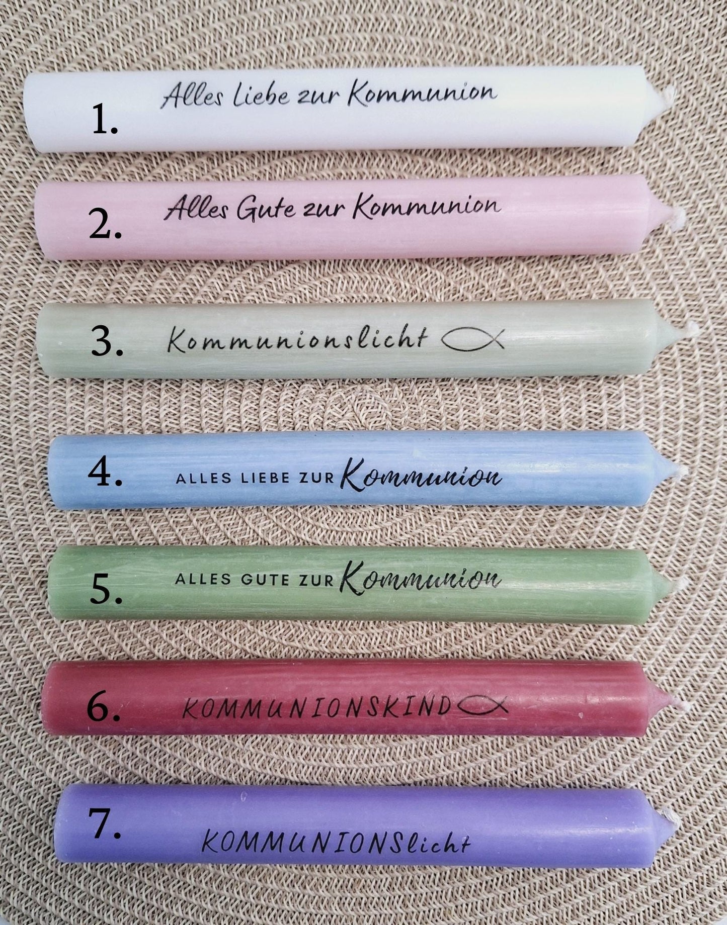 Kommunion Kommunionsgeschenk Geschenkset Kerzenhalter Fisch Geschenkset für Jungen und Mädchen Kommunionskerze Kerzenset Stabkerze