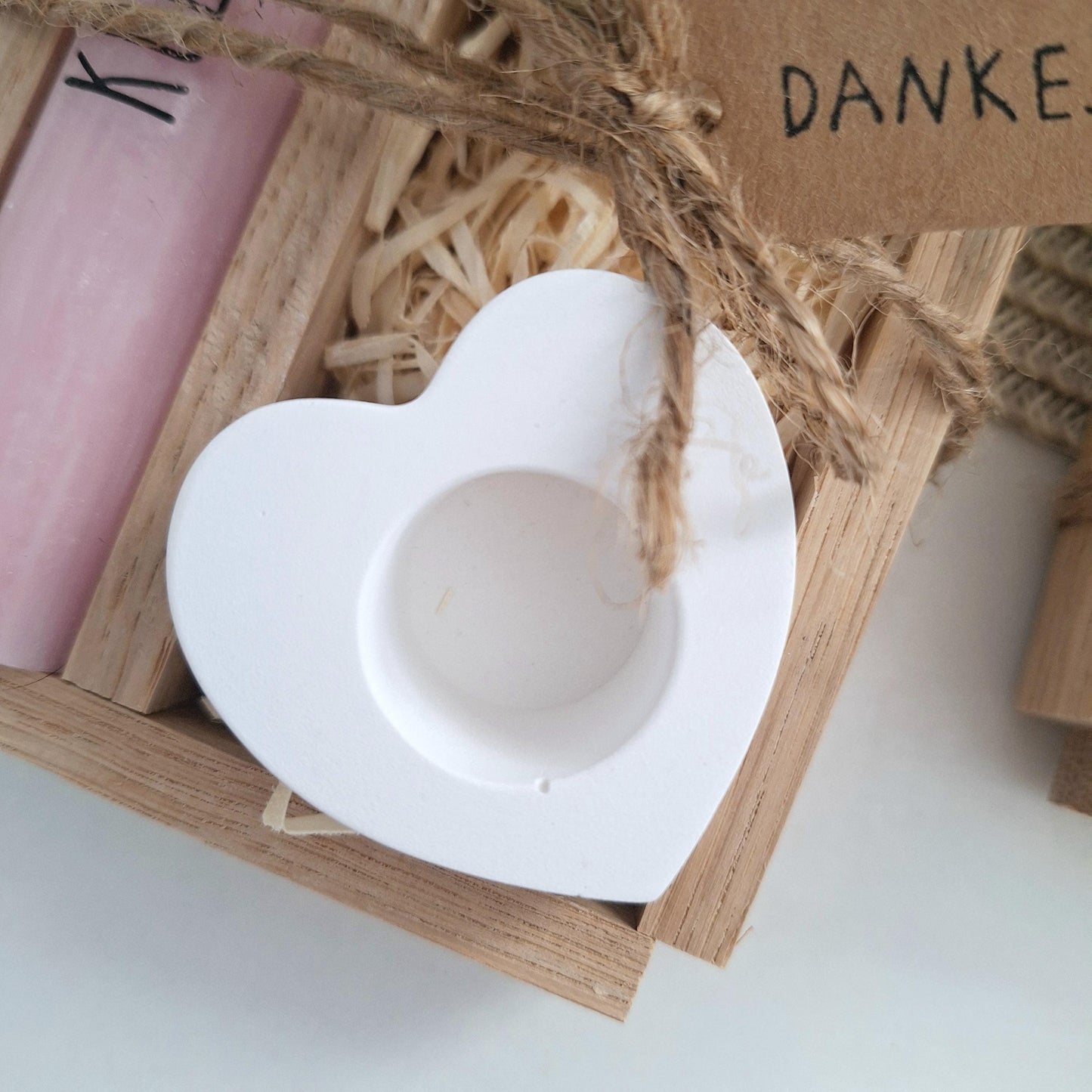 Kollegin mit Herz Kollege Geschenk Geschenkset Dankeschön Dekoherz Kerzenhalter Herz Kerzenset Geschenkset Stabkerze Holzbox