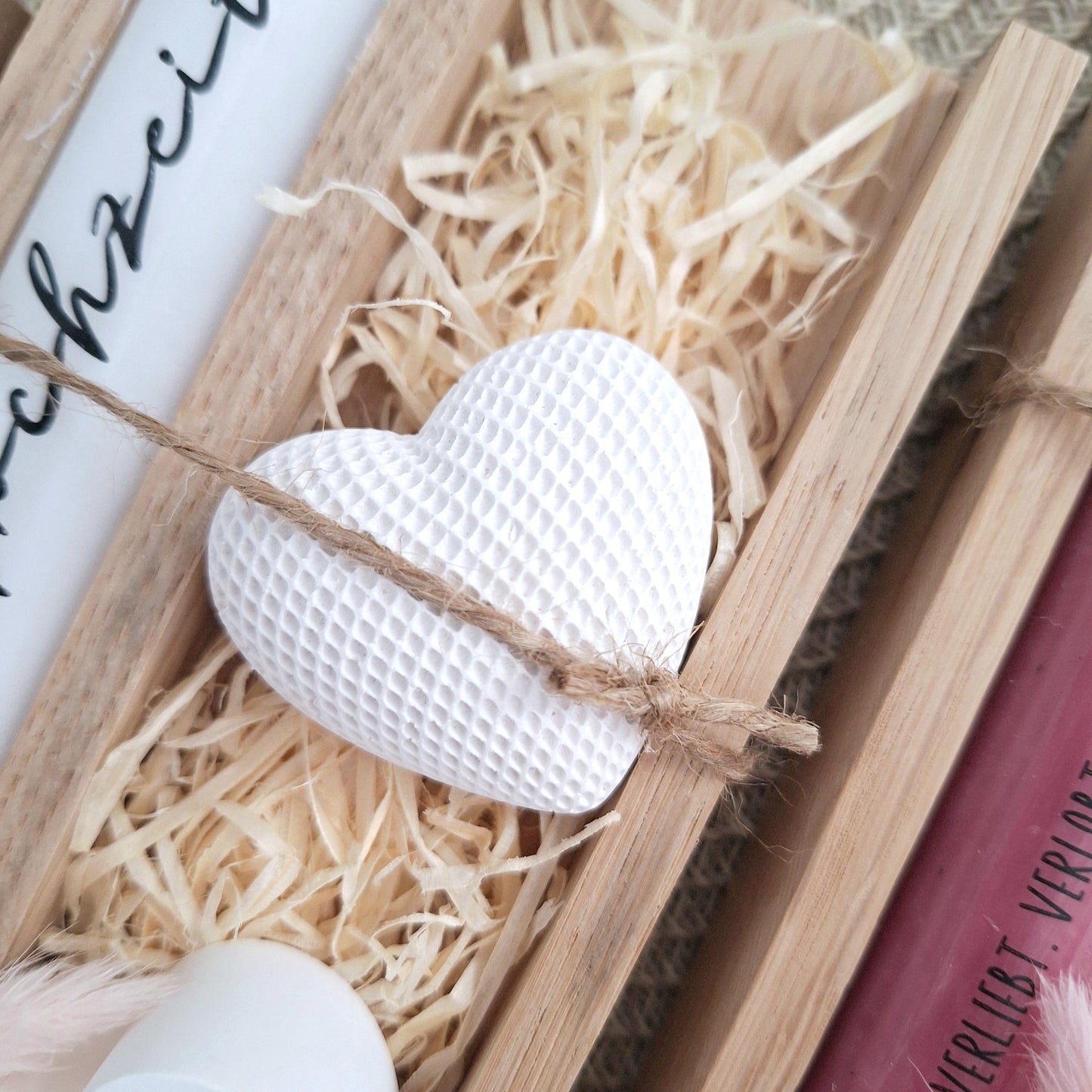 Hochzeit Geschenkset Hochzeitsgeschenk Dekoherz Kerzenhalter Herz Kerzenset Stabkerze Kerzenbox Holzbox Mitbringsel
