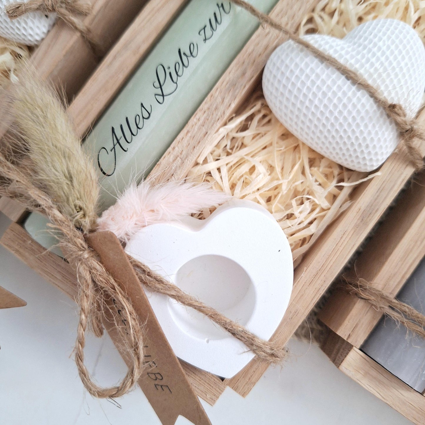 Silberhochzeit Silberhochzeitsgeschenk Dekoherz Kerzenhalter Herz Stabkerze Kerzenbox Holzbox Mitbringsel