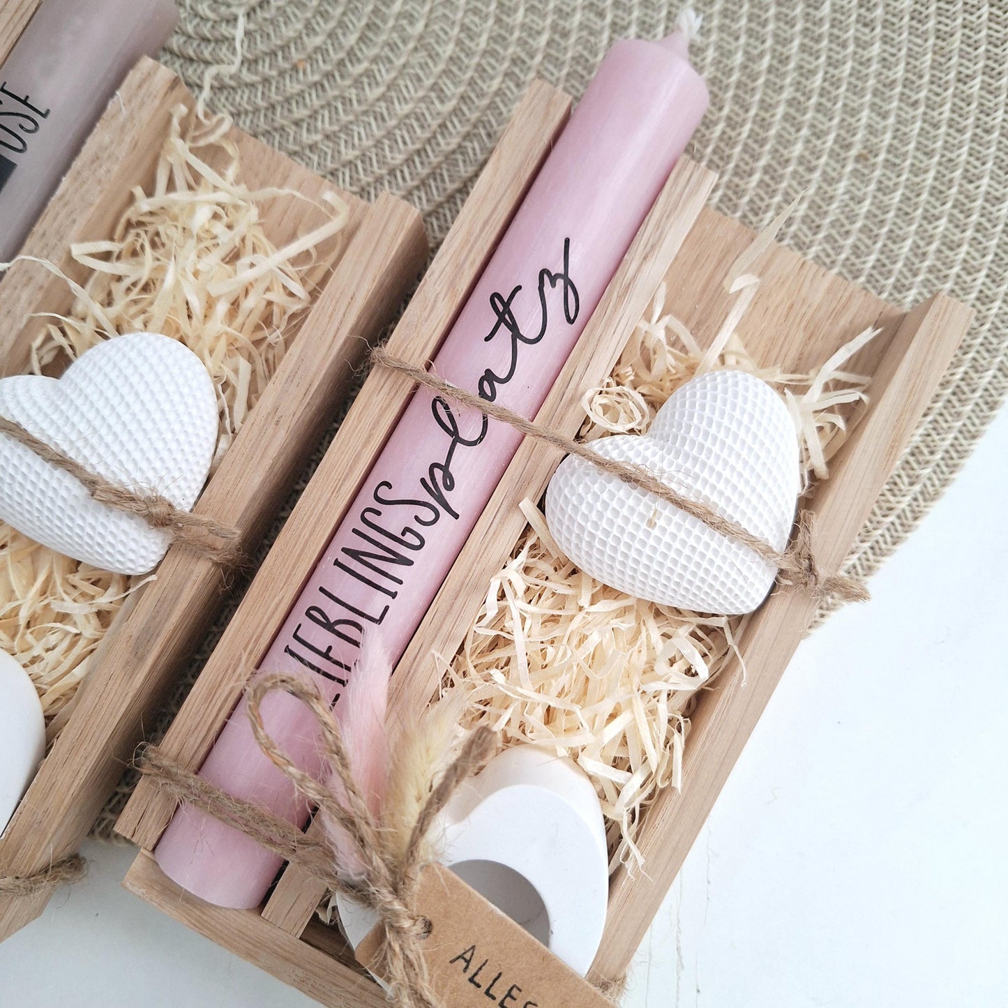 Einzugsgeschenk Einweihungsgeschenk Geschenkset zum Umzug Einzug Dekoherz Kerzenhalter Herz Kerzenset zum Hauskauf Richtfest Stabkerze