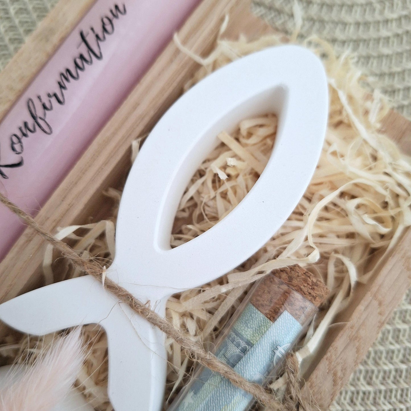 Konfirmation Geldgeschenk Konfirmationsgeschenk mit einem Fisch (Var 1) Kerzenhalter rund Geschenkset für Jungen Mädchen Konfirmationskerze