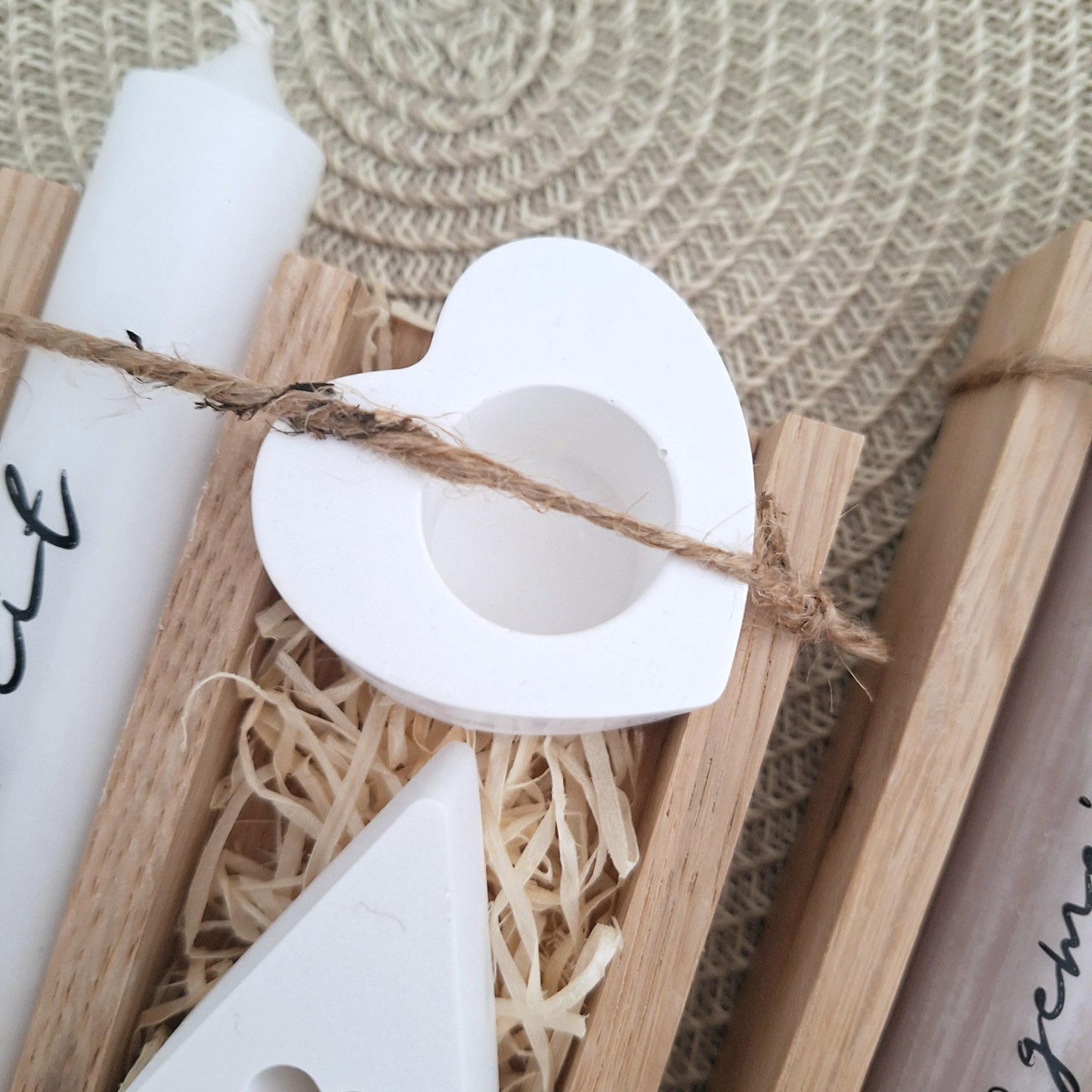 Hochzeit Geschenkset Hochzeitsgeschenk Haus / Lichthaus Kerzenhalter Herz Kerzenset Stabkerze Kerzenbox Holzbox Mitbringsel