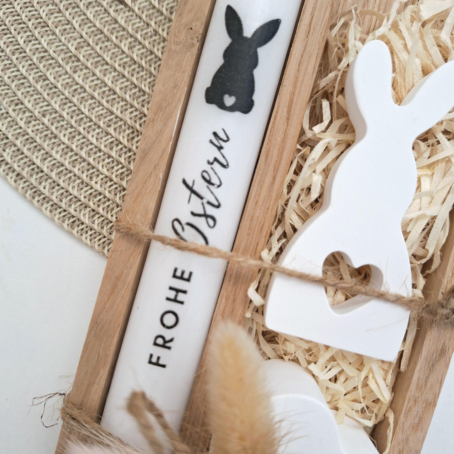 Ostern Geschenkset Ostergeschenk Hase mit Herz klein Kerzenhalter Herz Kerzenset Stabkerze Kerzenbox Holzbox Mitbringsel