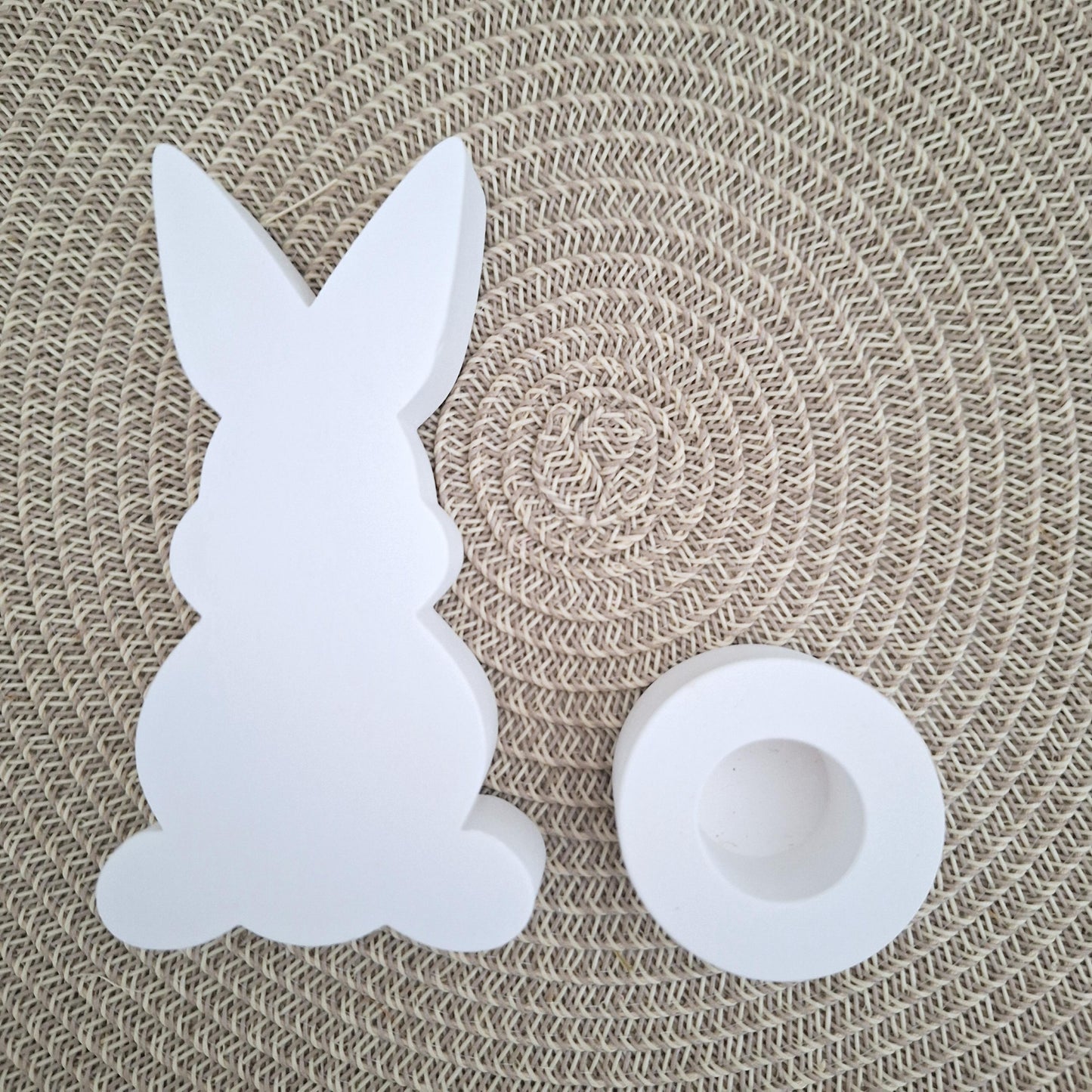 Ostern Geschenkset Ostergeschenk Hase Silhouette Kerzenhalter rund Kerzenset Stabkerze Kerzenbox Holzbox Mitbringsel