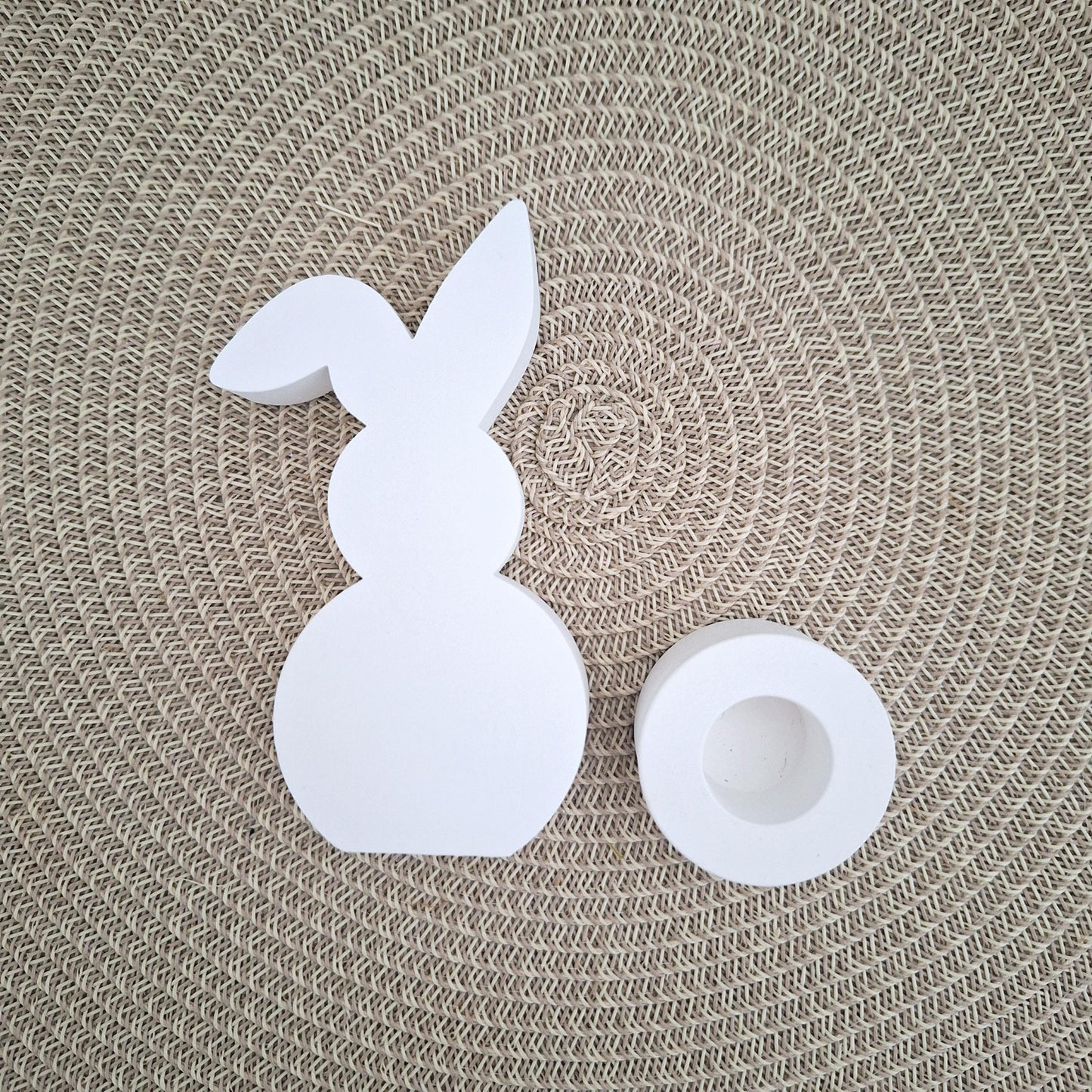 Ostern Geschenkset Ostergeschenk Hase mit Knickohr Kerzenhalter rund Kerzenset Stabkerze Kerzenbox Holzbox Mitbringsel