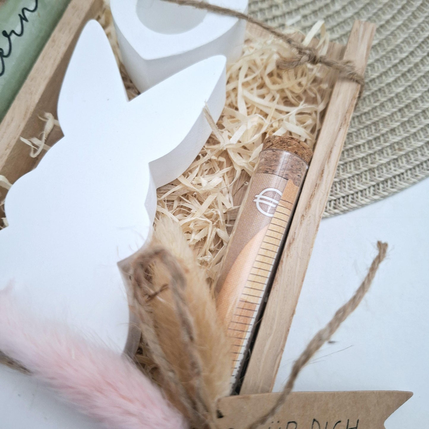 Ostern Geldgeschenk Ostergeschenk Hasen Silhouette Kerzenhalter Herz Geschenkset Gutschein Kerzenset Stabkerze Kerzenbox Mitbringsel