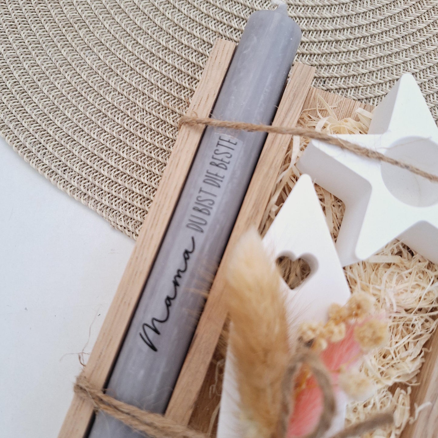 Muttertag Muttertagsgeschenk Haus / Lichthaus Kerzenhalter Stern Kerzenset für Mama Geschenkset Stabkerze Kerzenbox Holzbox Mitbringsel
