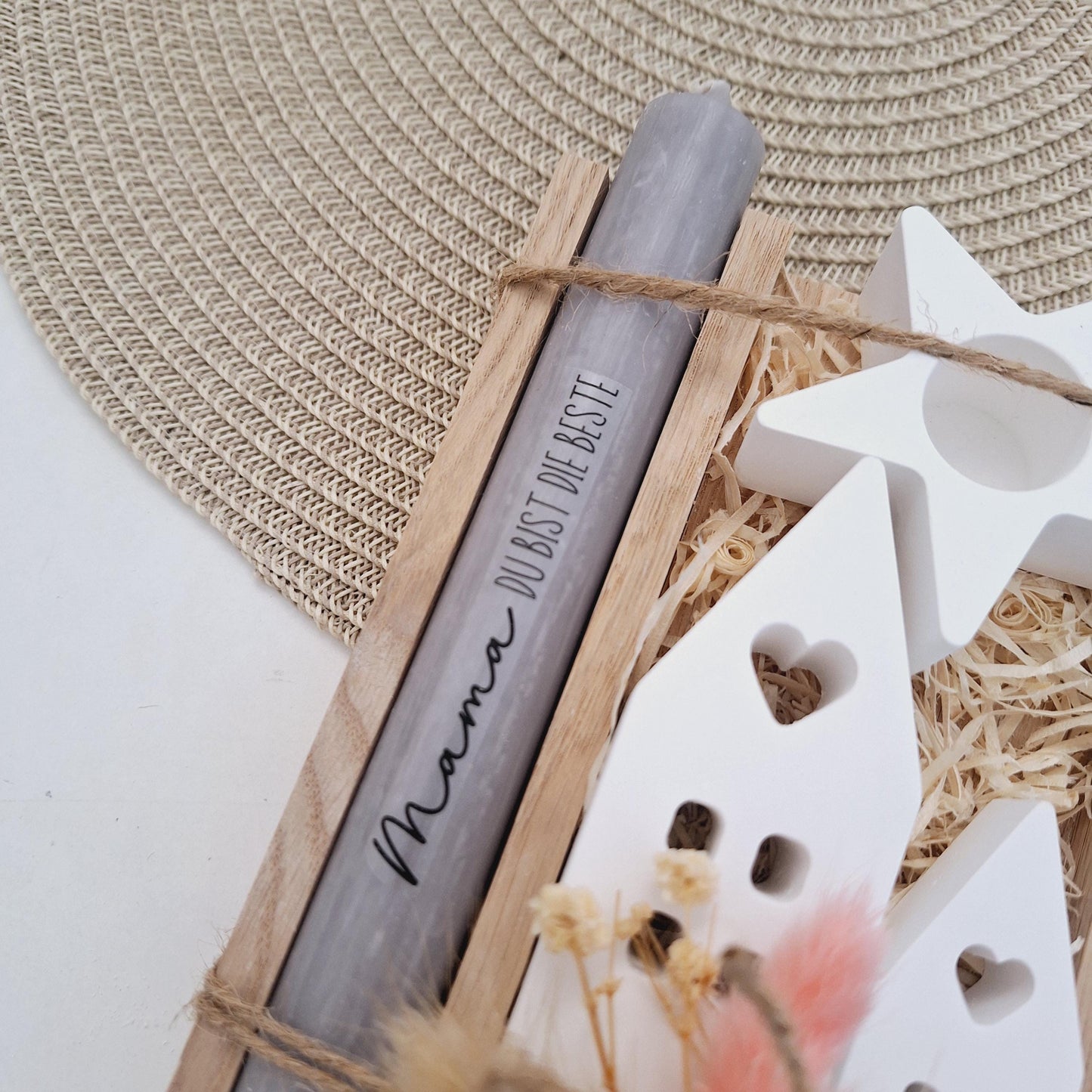 Muttertag Muttertagsgeschenk Häuser / Lichthäuser Kerzenhalter Stern Kerzenset für Mama Geschenkset Stabkerze Kerzenbox Holzbox Mitbringsel