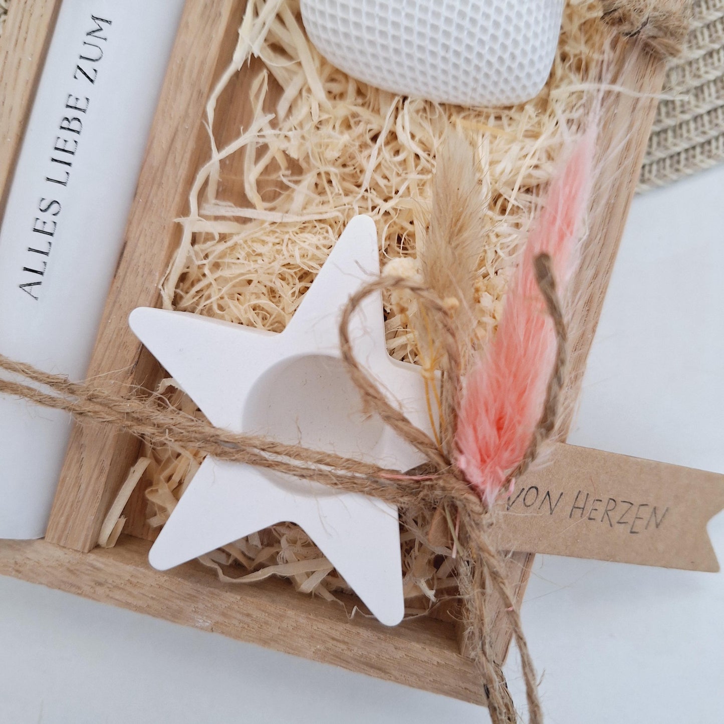 Muttertag Muttertagsgeschenk Dekoherz Kerzenhalter Stern Kerzenset für Mama Geschenkset Stabkerze Kerzenbox Holzbox Mitbringsel