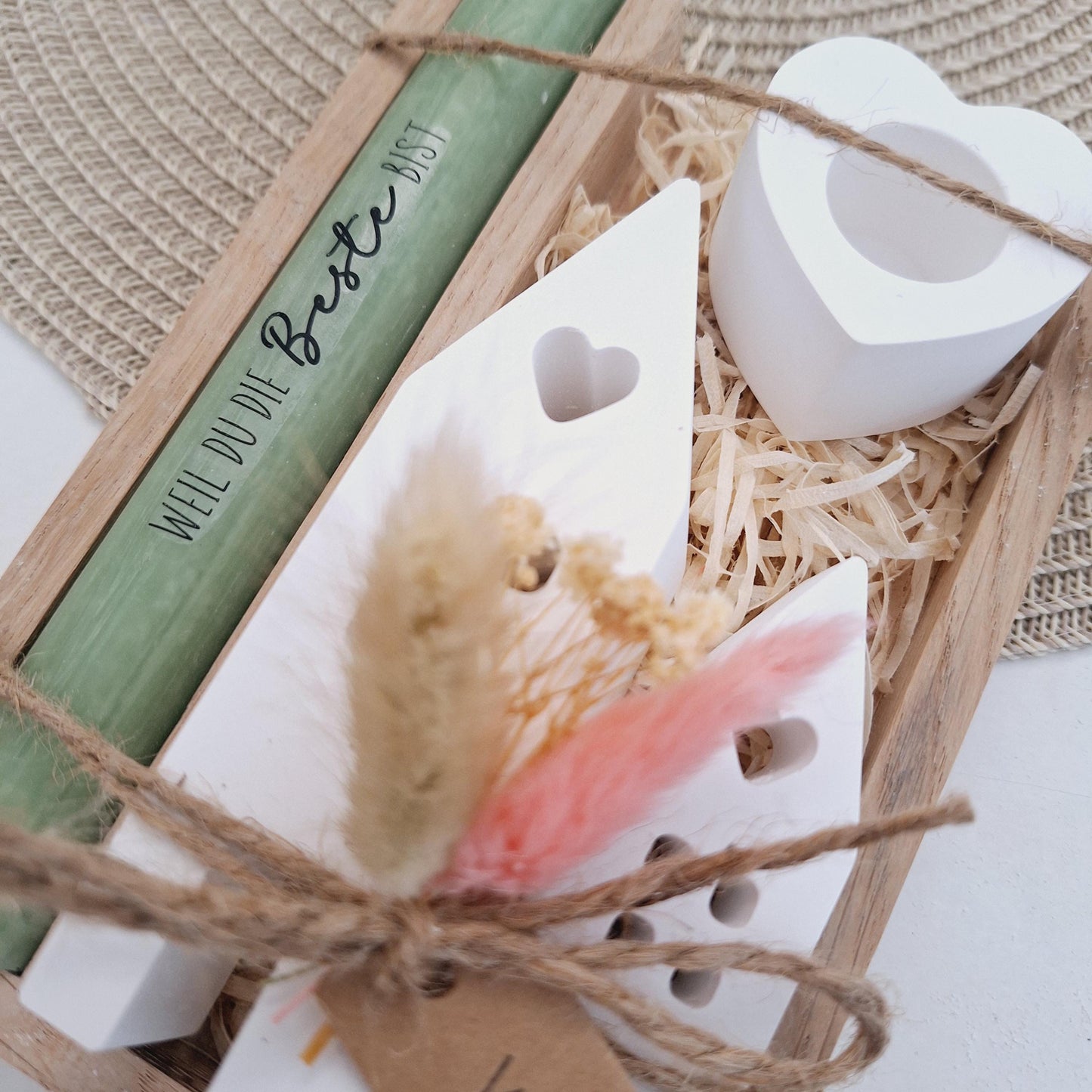 Muttertag Muttertagsgeschenk Häuser / Lichthäuser Kerzenhalter Herz Kerzenset für Mama Geschenkset Stabkerze Kerzenbox Holzbox Mitbringsel
