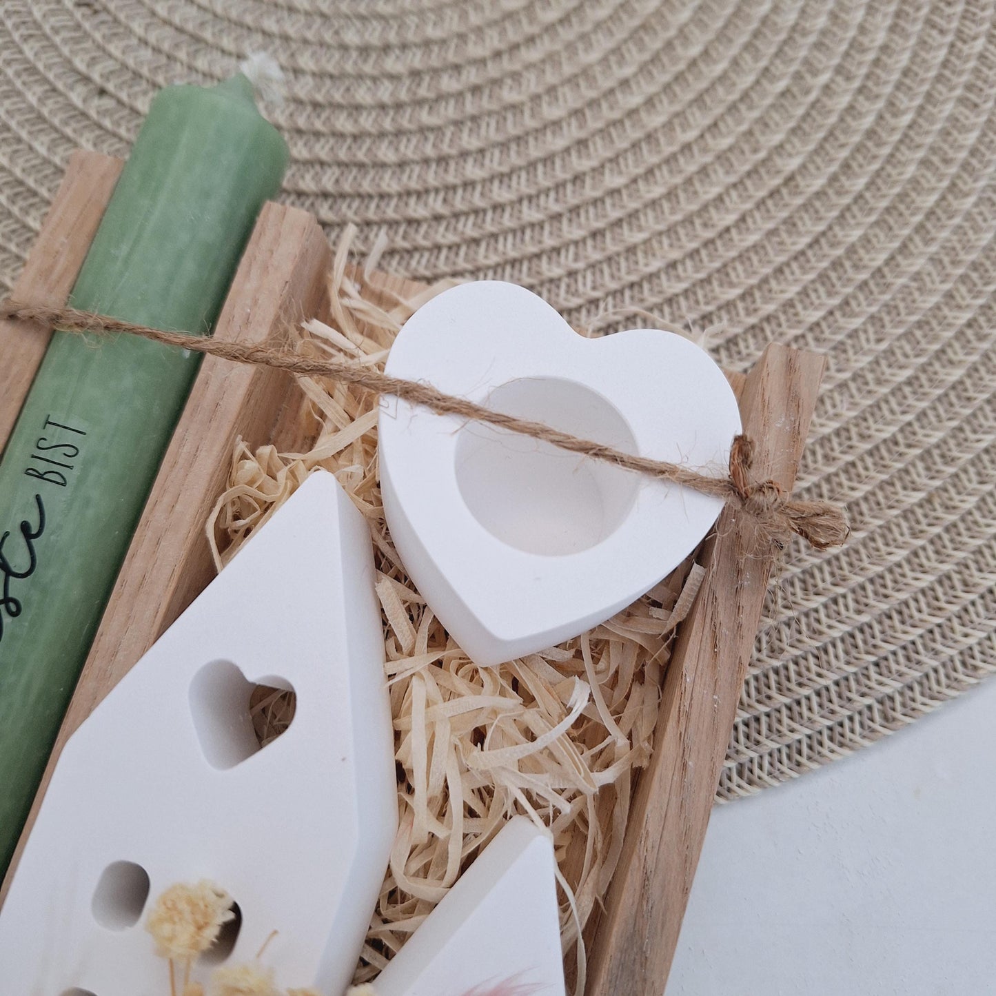Muttertag Muttertagsgeschenk Häuser / Lichthäuser Kerzenhalter Herz Kerzenset für Mama Geschenkset Stabkerze Kerzenbox Holzbox Mitbringsel
