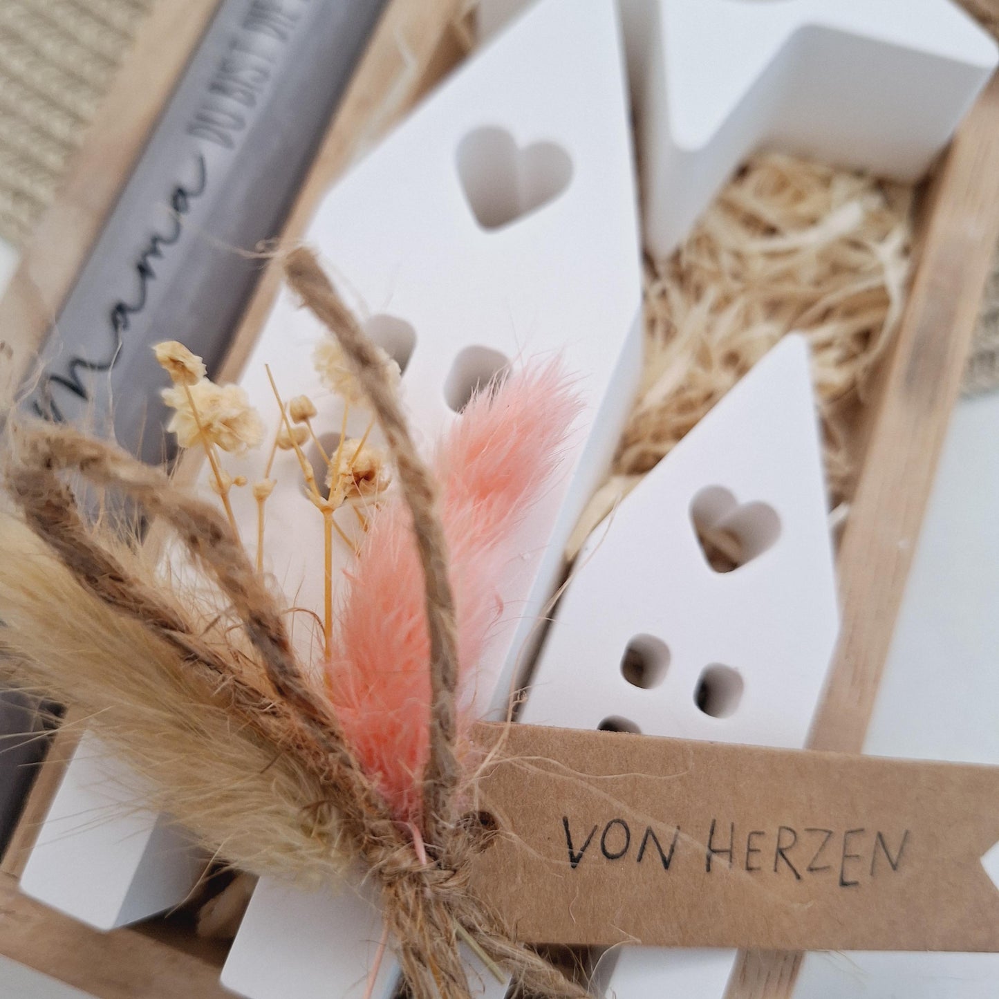 Muttertag Muttertagsgeschenk Häuser / Lichthäuser Kerzenhalter Stern Kerzenset für Mama Geschenkset Stabkerze Kerzenbox Holzbox Mitbringsel