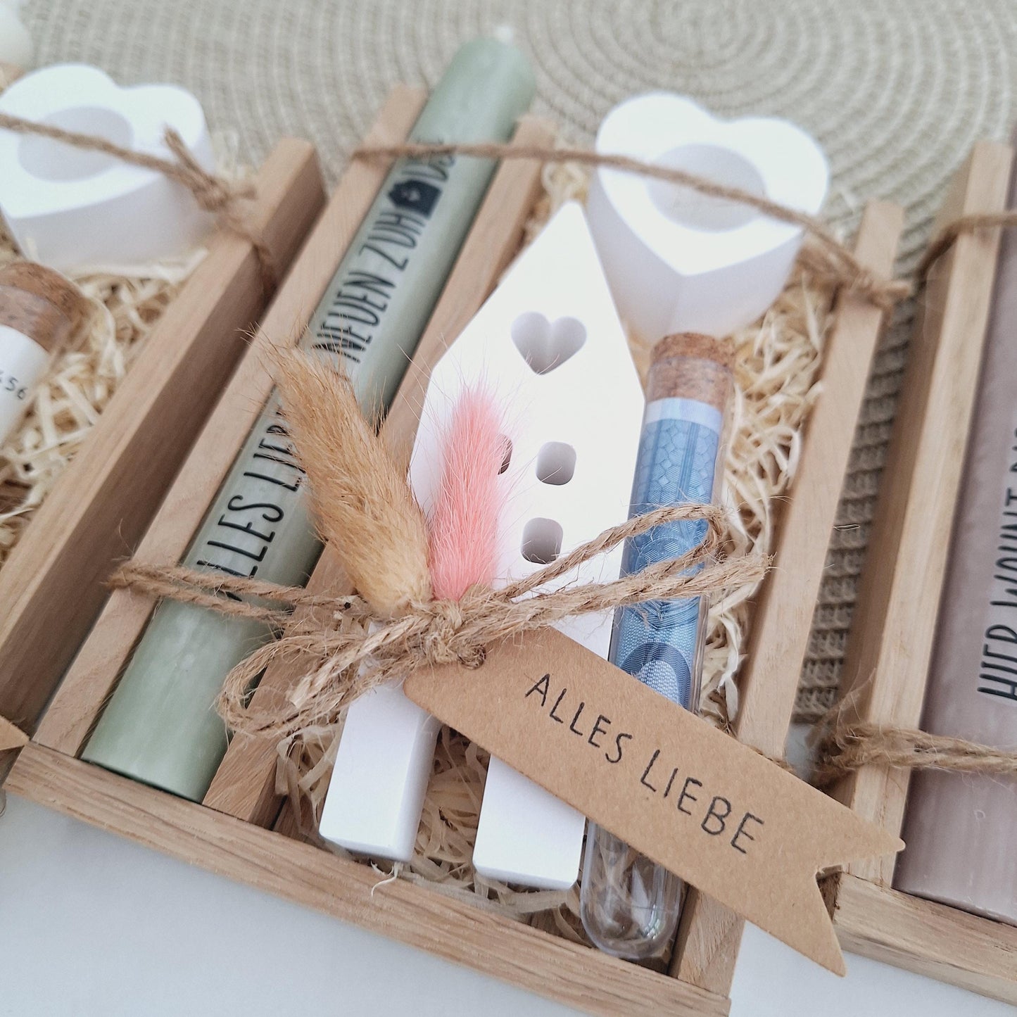 Einzugsgeschenk Geldgeschenk Einweihungsgeschenk Geschenkset zum Umzug Einzug Haus / Lichthaus Kerzenhalter Herz Hauskauf Richtfest Wohnung