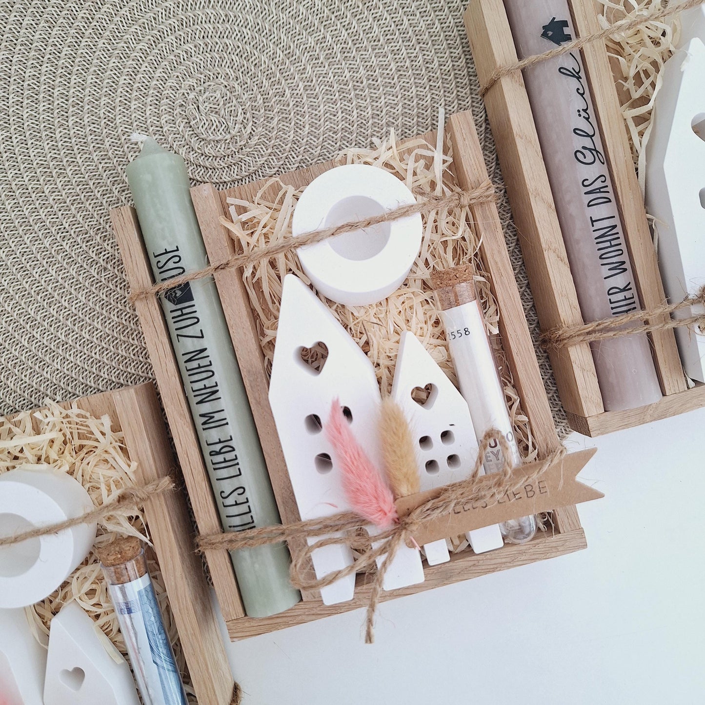 Einzugsgeschenk Geldgeschenk Einweihungsgeschenk Geschenkset zum Umzug Einzug Häuser / Lichthäuser Kerzenhalter rund zum Hauskauf Richtfest
