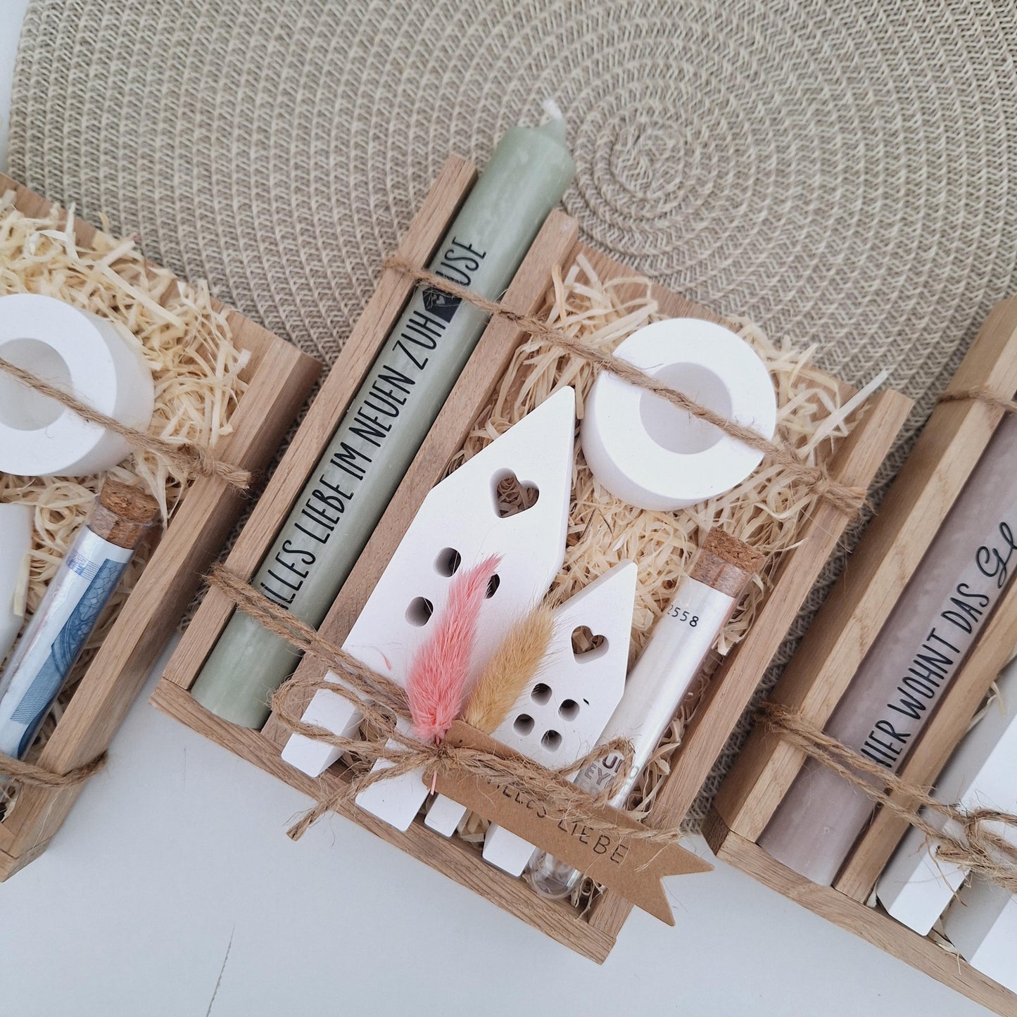 Einzugsgeschenk Geldgeschenk Einweihungsgeschenk Geschenkset zum Umzug Einzug Häuser / Lichthäuser Kerzenhalter rund zum Hauskauf Richtfest