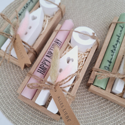 Geburtstag Geburtstagsgeschenk Haus / Lichthaus Kerzenhalter rund Stabkerze Kerzenbox Holzbox Mitbringsel