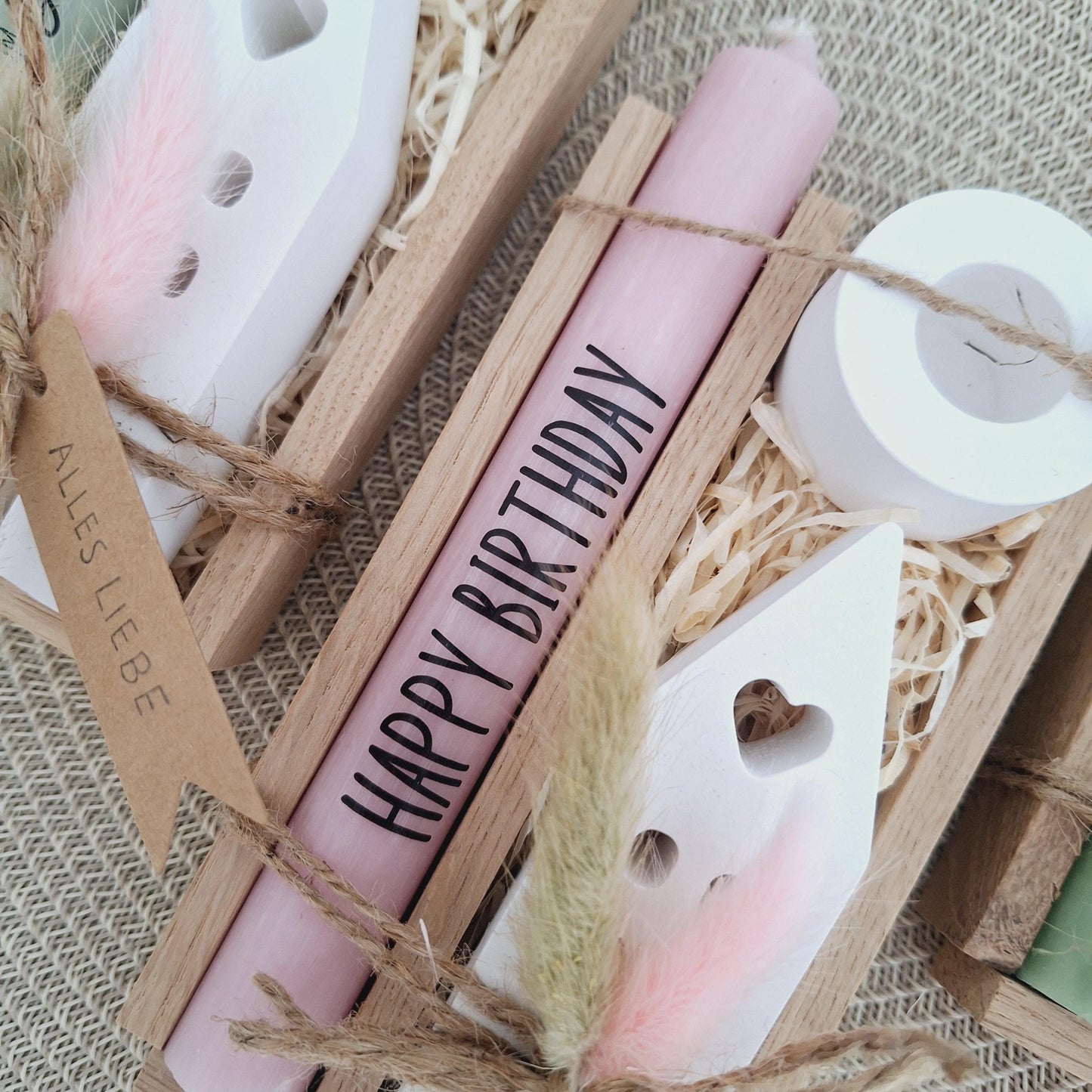 Geburtstag Geburtstagsgeschenk Haus / Lichthaus Kerzenhalter rund Stabkerze Kerzenbox Holzbox Mitbringsel