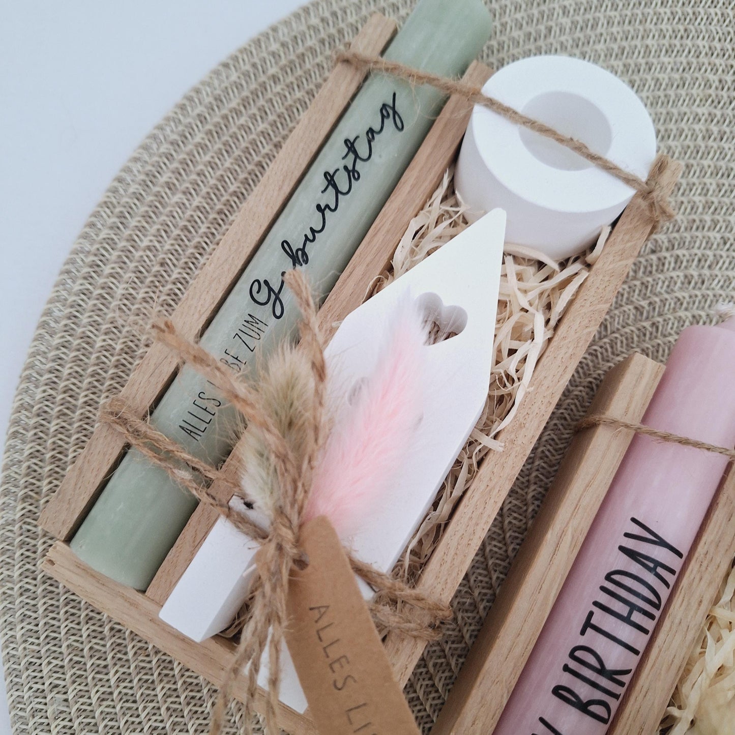 Geburtstag Geburtstagsgeschenk Haus / Lichthaus Kerzenhalter rund Stabkerze Kerzenbox Holzbox Mitbringsel